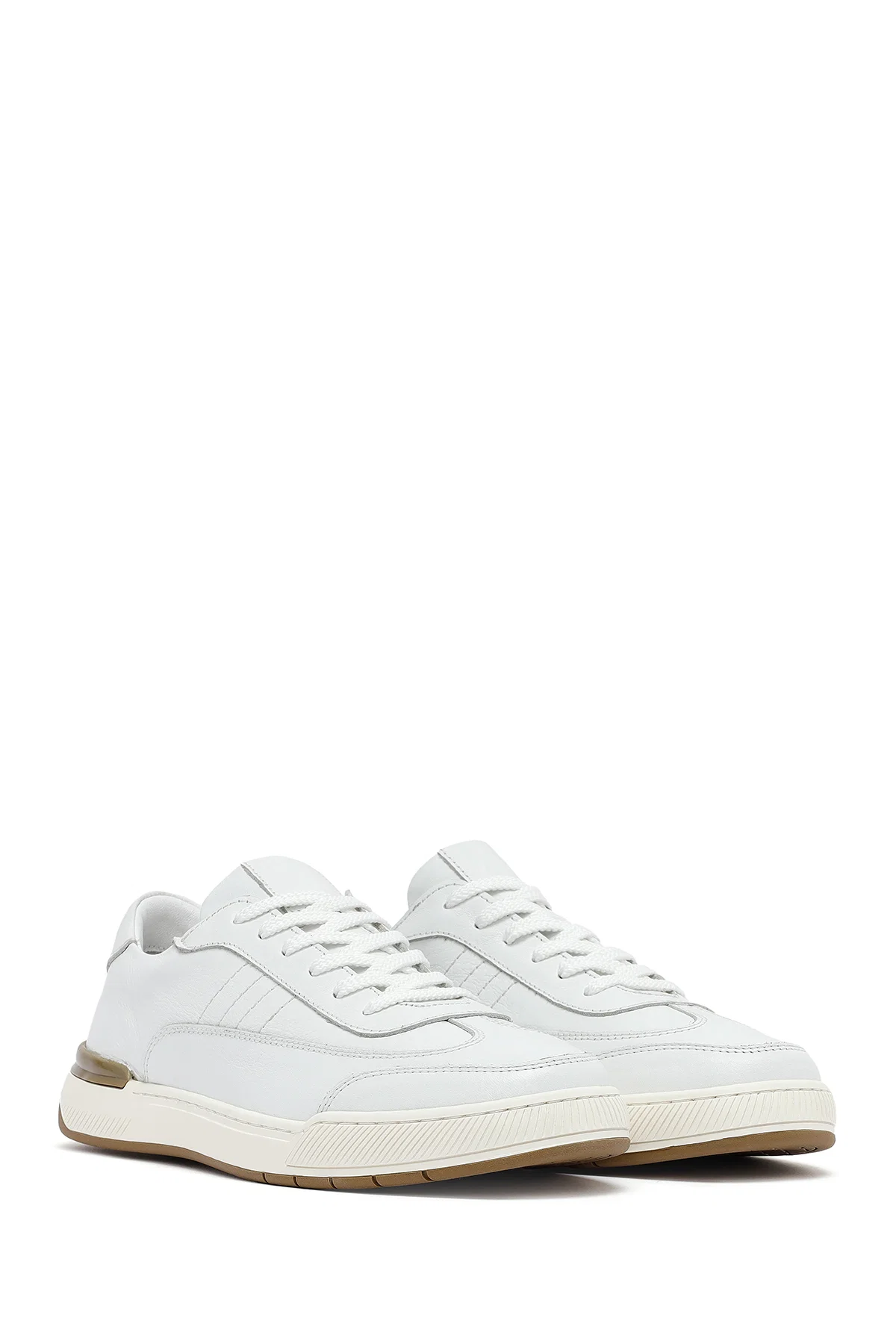 Erkek Beyaz Bağcıklı Deri Sneaker - Image 3