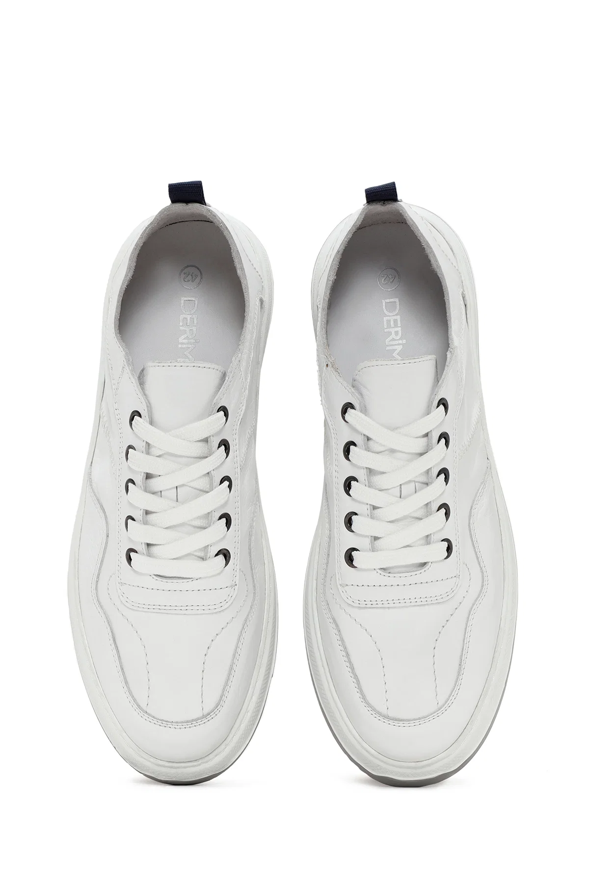 Erkek Beyaz Bağcıklı Deri Sneaker - Image 6