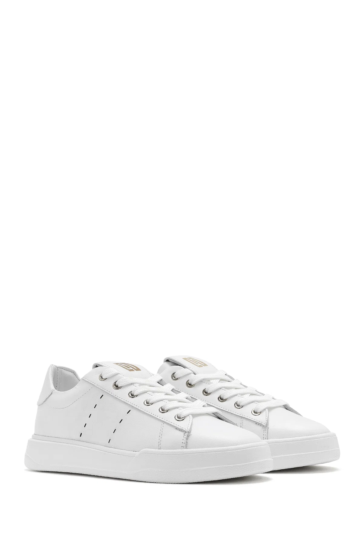 Erkek Beyaz Bağcıklı Deri Sneaker - Image 3