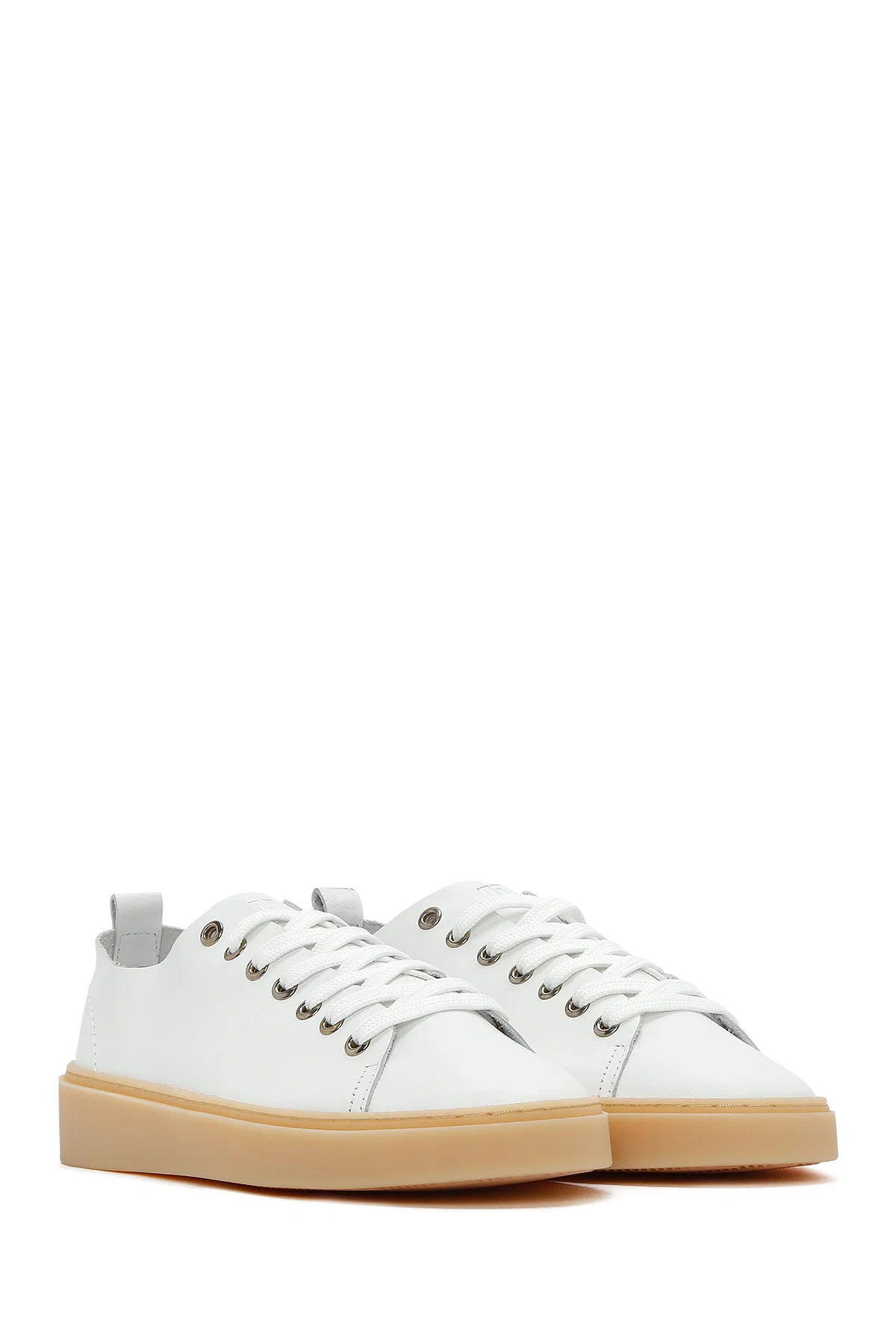 Erkek Beyaz Bağcıklı Deri Sneaker - Image 3