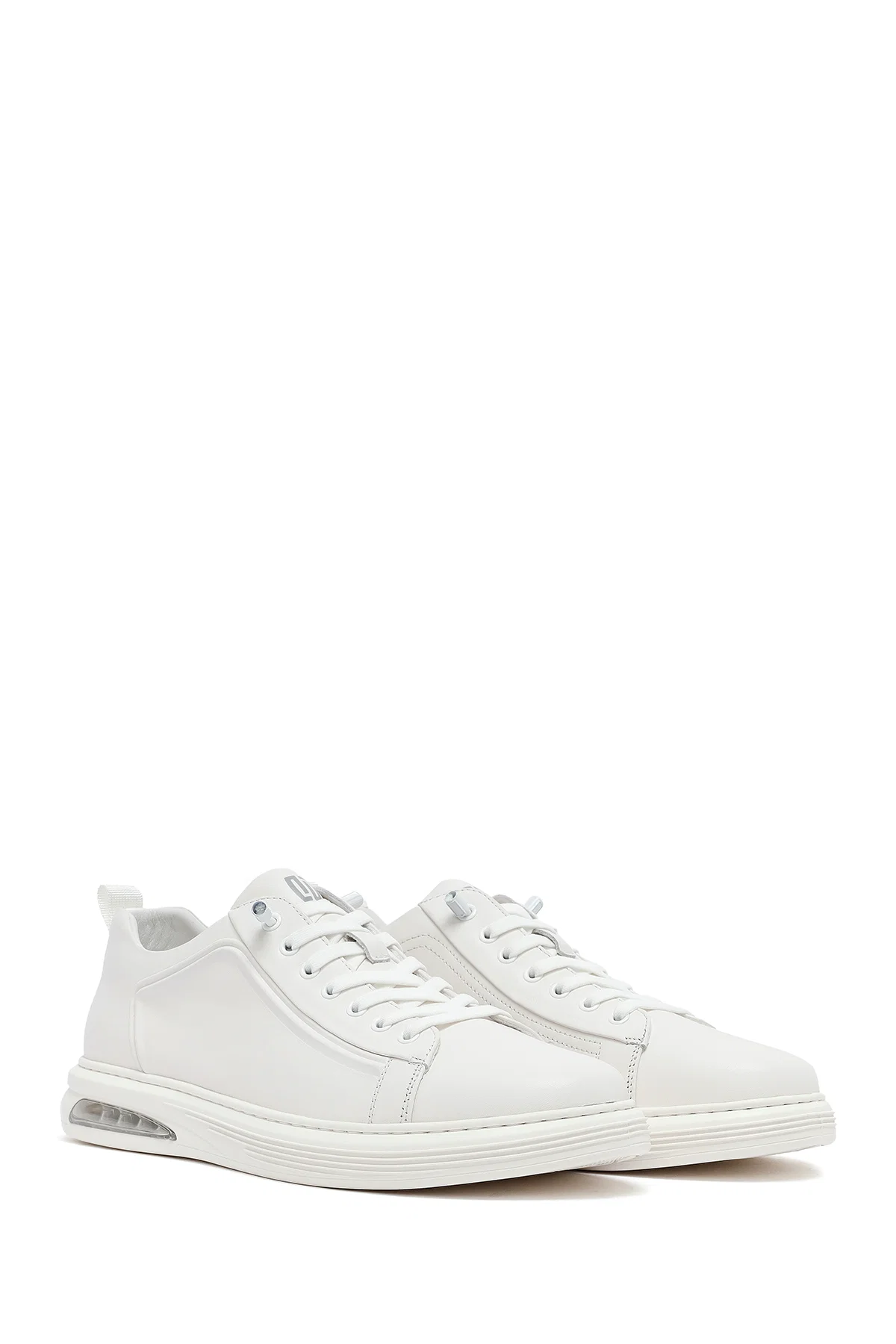 Erkek Beyaz Bağcıklı Deri Sneaker - Image 3