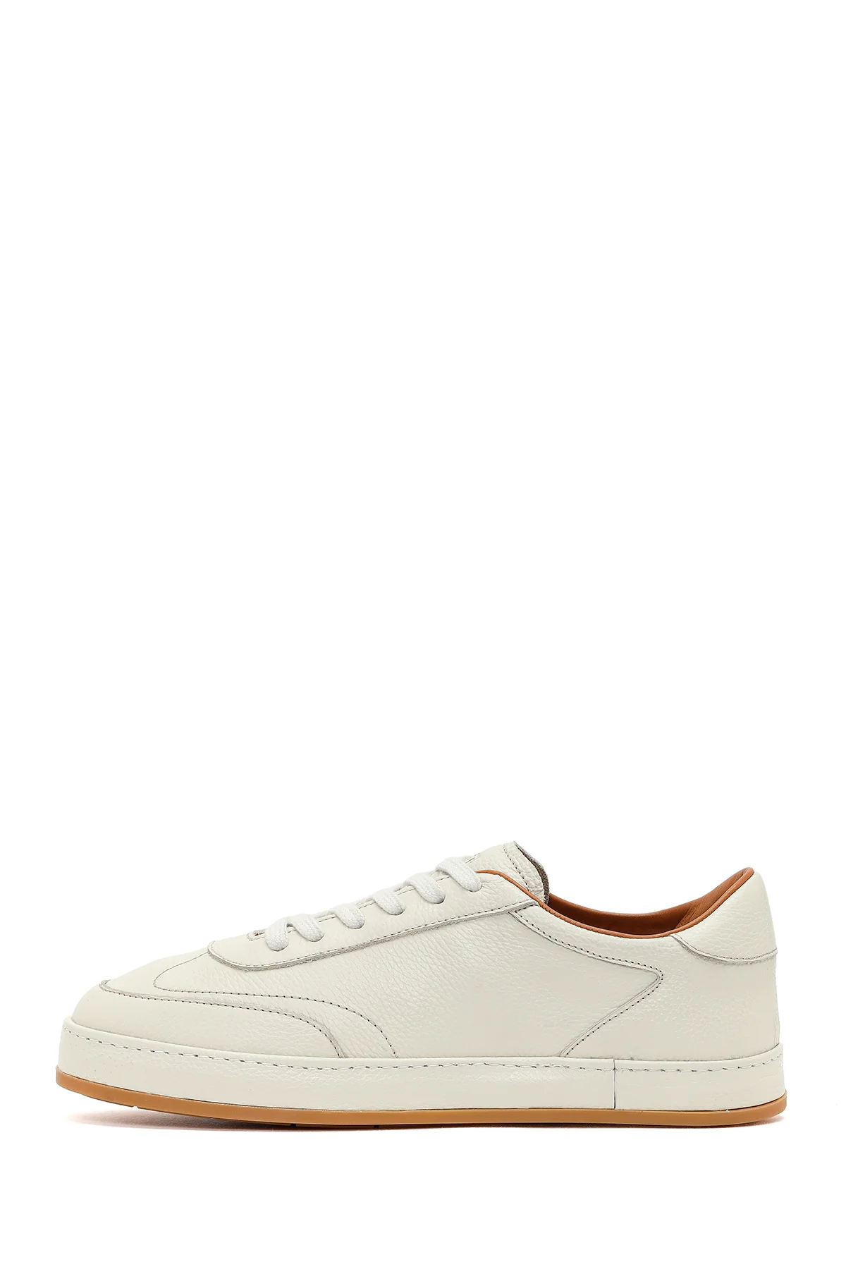 Erkek Beyaz Bağcıklı Deri Sneaker - Image 4