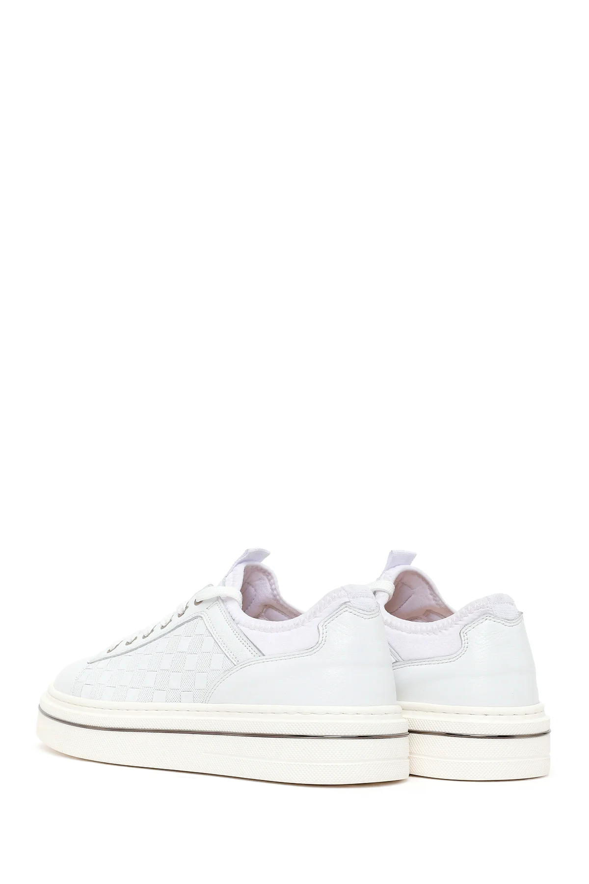 Erkek Beyaz Bağcıklı Deri Sneaker - Image 6