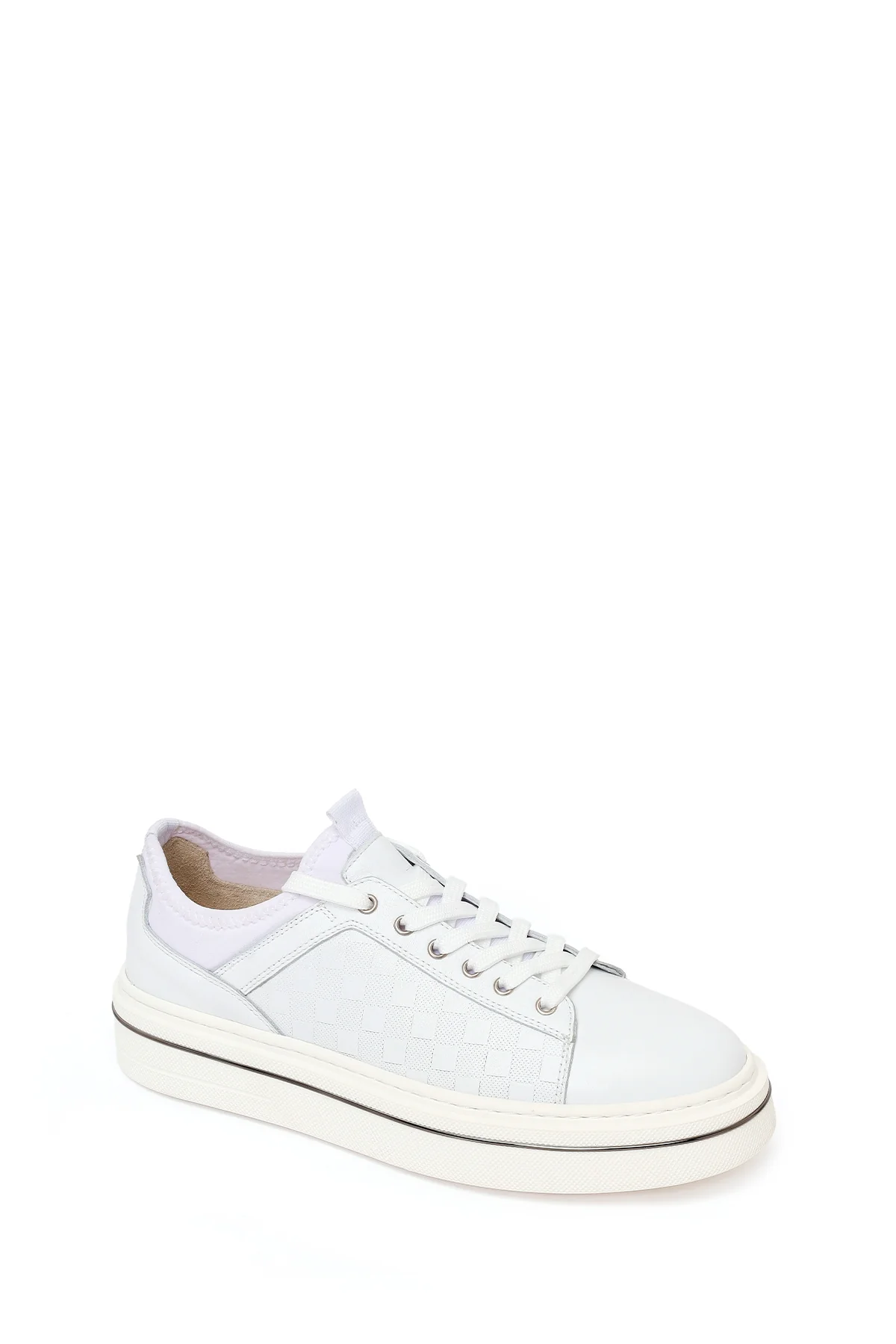 Erkek Beyaz Bağcıklı Deri Sneaker - Image 7