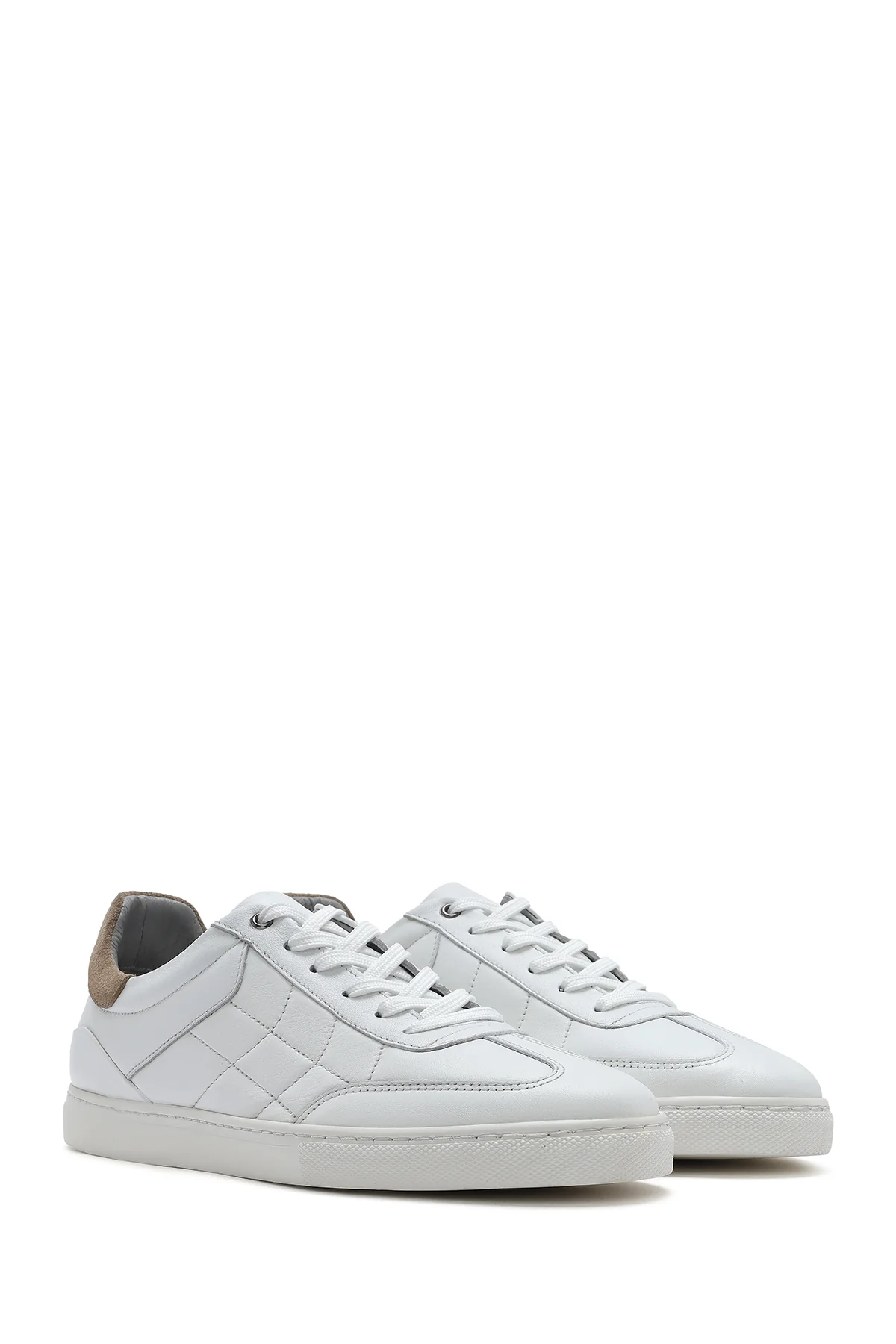 Erkek Beyaz Bağcıklı Deri Sneaker - Image 2