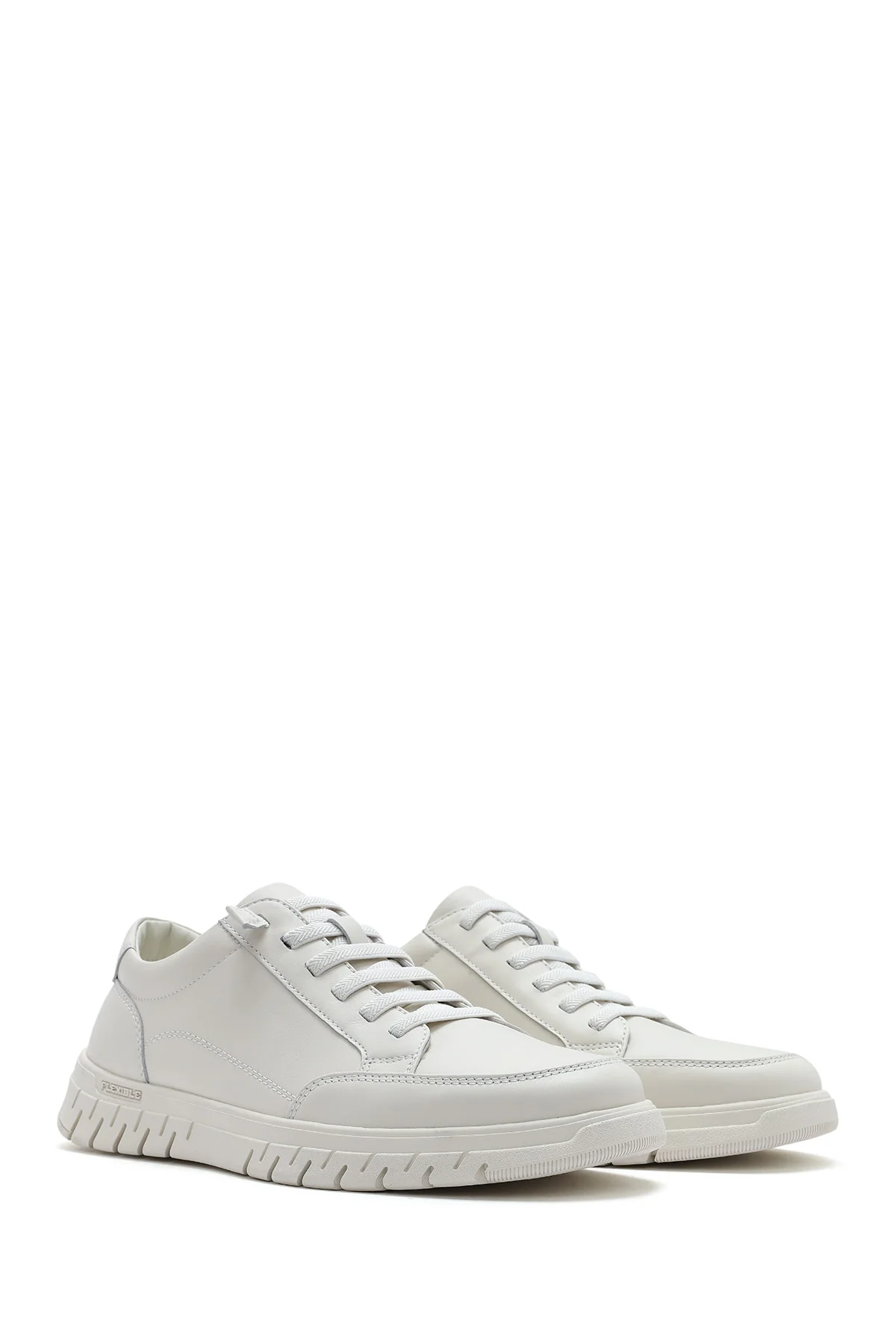 Erkek Beyaz Bağcıklı Deri Sneaker - Image 2