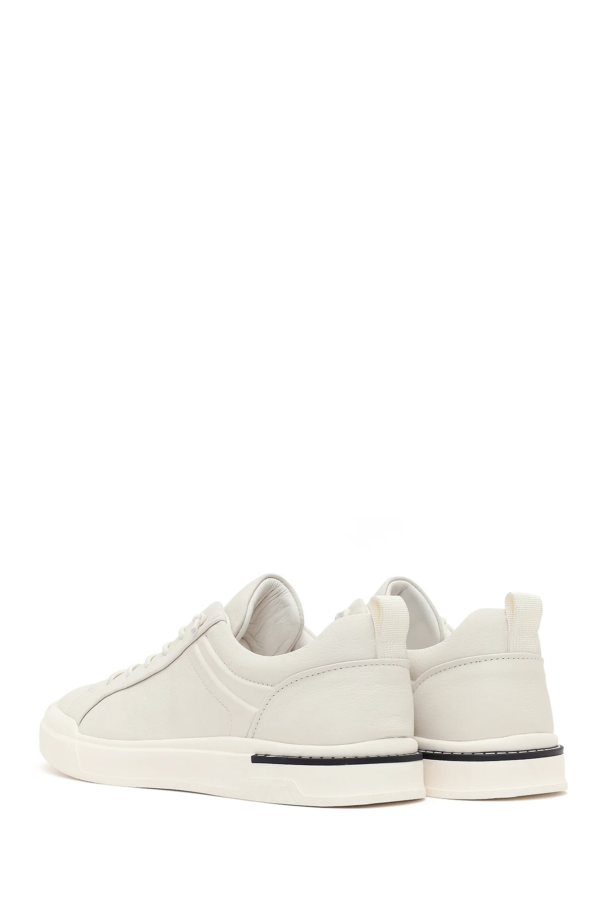 Erkek Beyaz Bağcıklı Deri Sneaker - Image 6