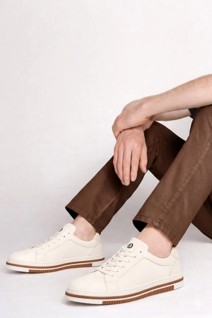 Erkek Beyaz Bağcıklı Deri Sneaker - Image 2