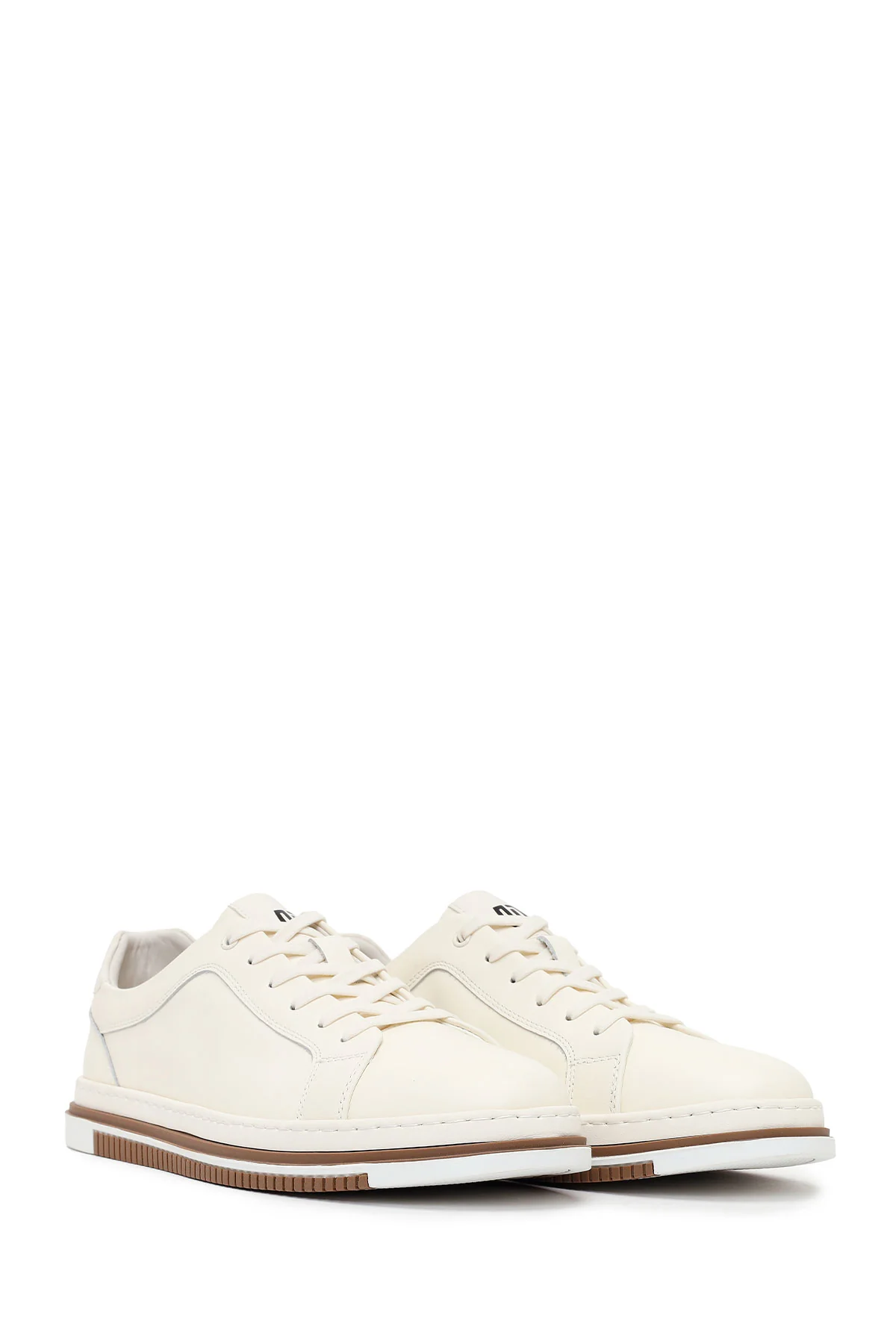 Erkek Beyaz Bağcıklı Deri Sneaker - Image 3