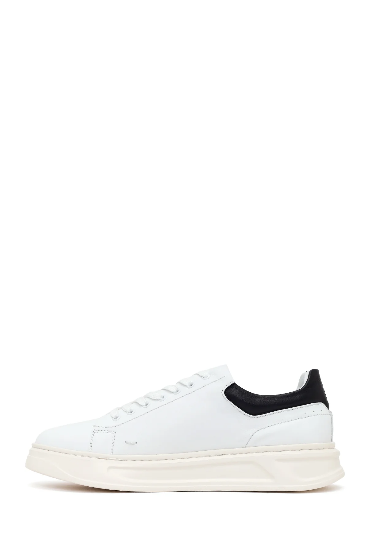 Erkek Beyaz Bağcıklı Kalın Deri Sneaker - Image 3