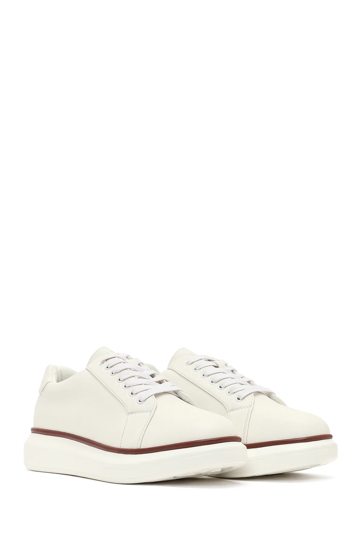 Erkek Beyaz Bağcıklı Kalın Tabanlı Sneaker - Image 3