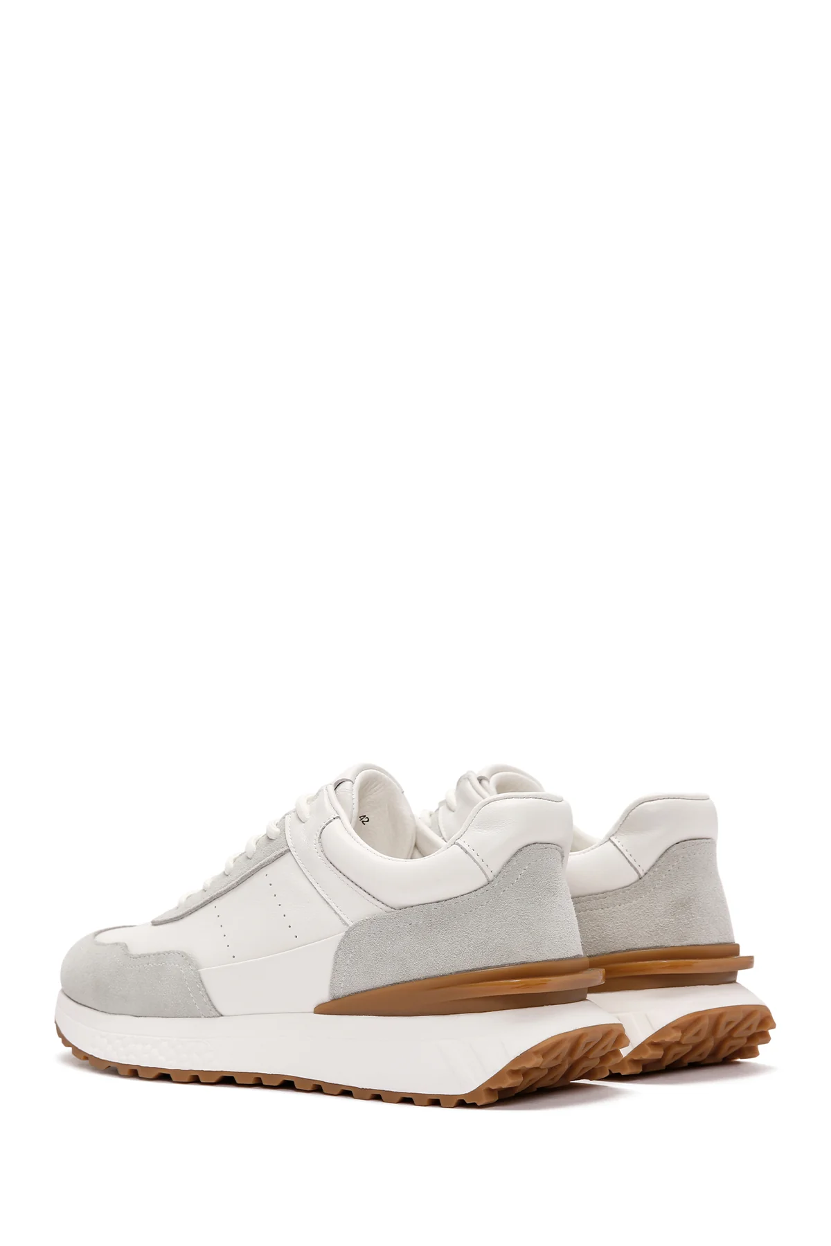 Erkek Beyaz Bağcıklı Kalın Tabanlı Deri Casual Sneaker - Image 5