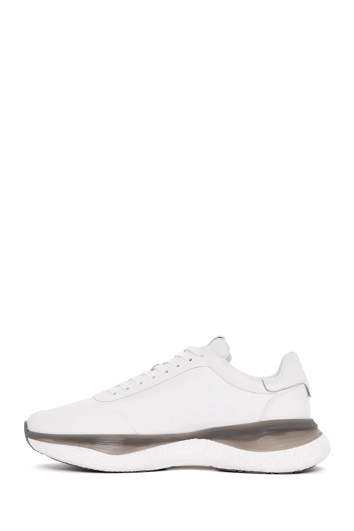 Erkek Beyaz Bağcıklı Kalın Tabanlı Deri Sneaker - Image 2
