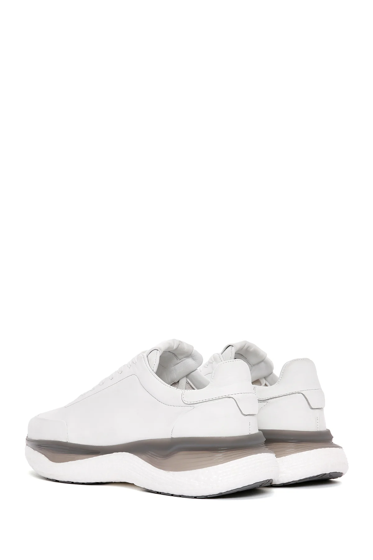 Erkek Beyaz Bağcıklı Kalın Tabanlı Deri Sneaker - Image 5