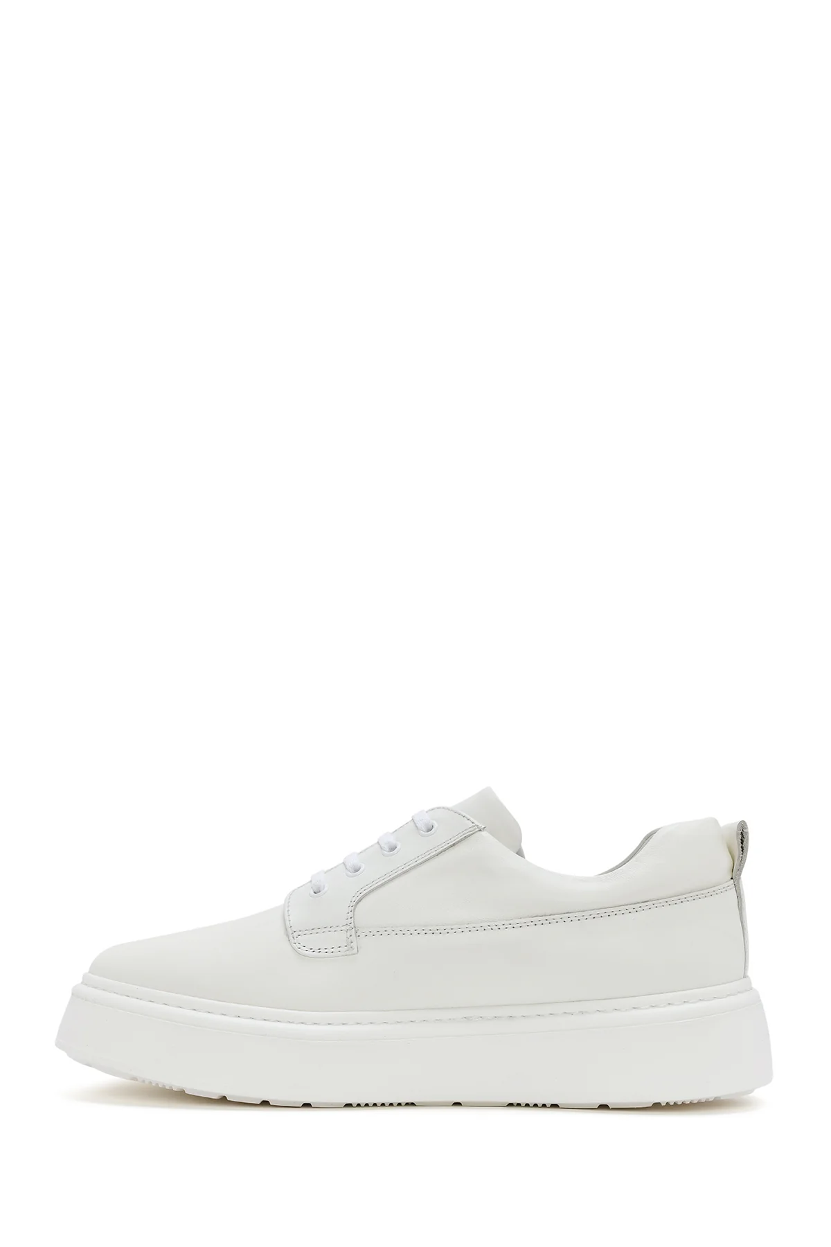 Erkek Beyaz Bağcıklı Kalın Tabanlı Deri Sneaker - Image 2