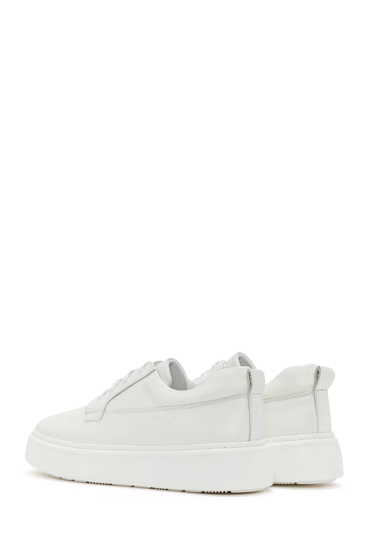 Erkek Beyaz Bağcıklı Kalın Tabanlı Deri Sneaker - Image 5