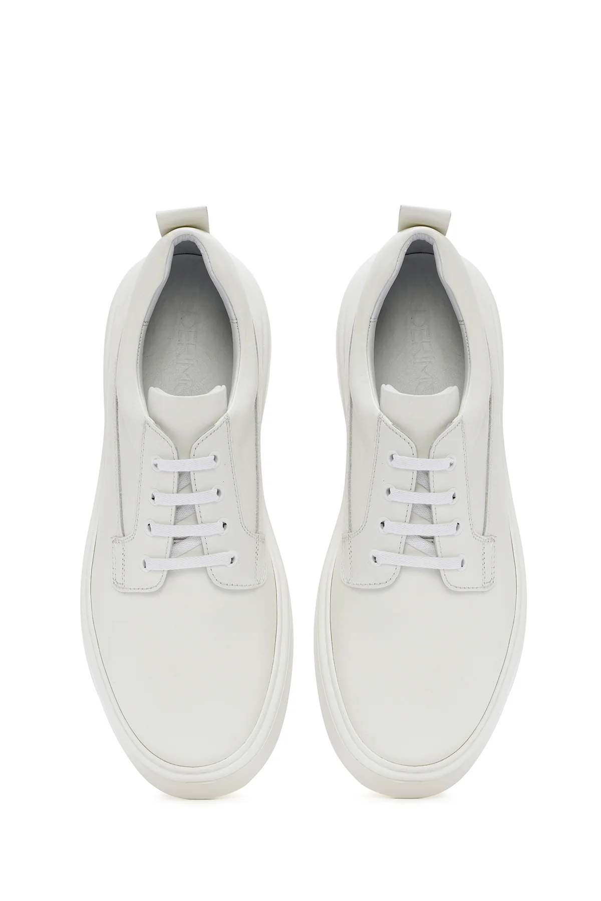 Erkek Beyaz Bağcıklı Kalın Tabanlı Deri Sneaker - Image 7