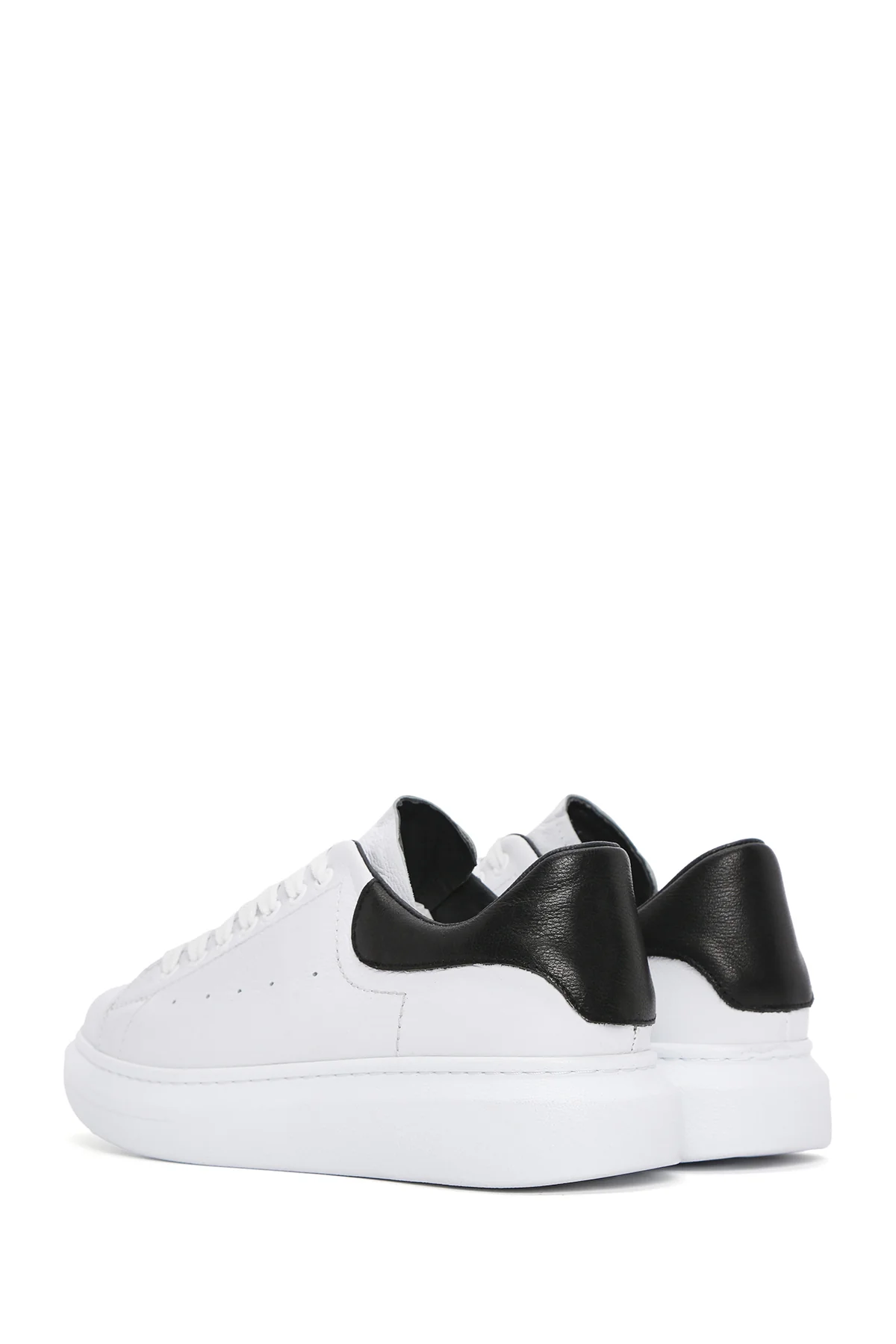 Erkek Beyaz Bağcıklı Kalın Tabanlı Deri Sneaker - Image 5