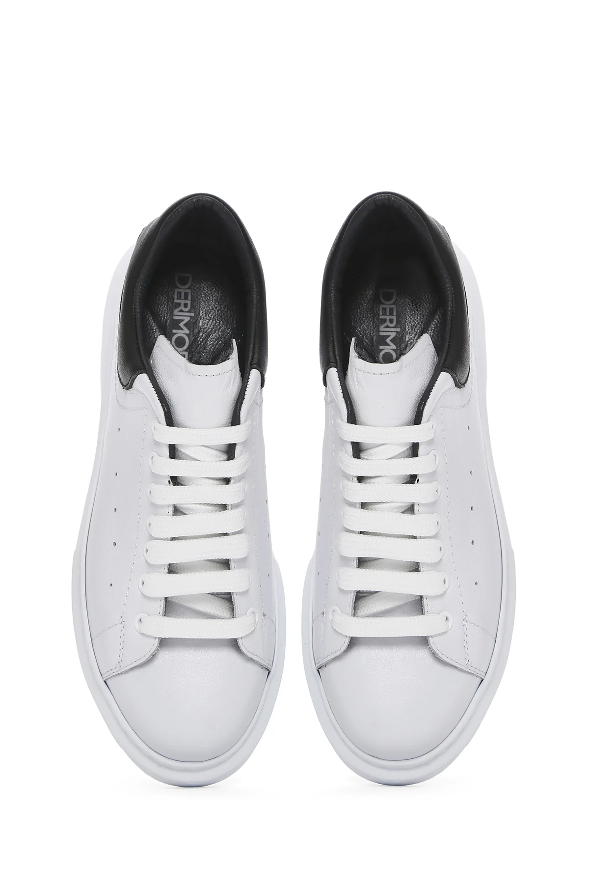 Erkek Beyaz Bağcıklı Kalın Tabanlı Deri Sneaker - Image 7
