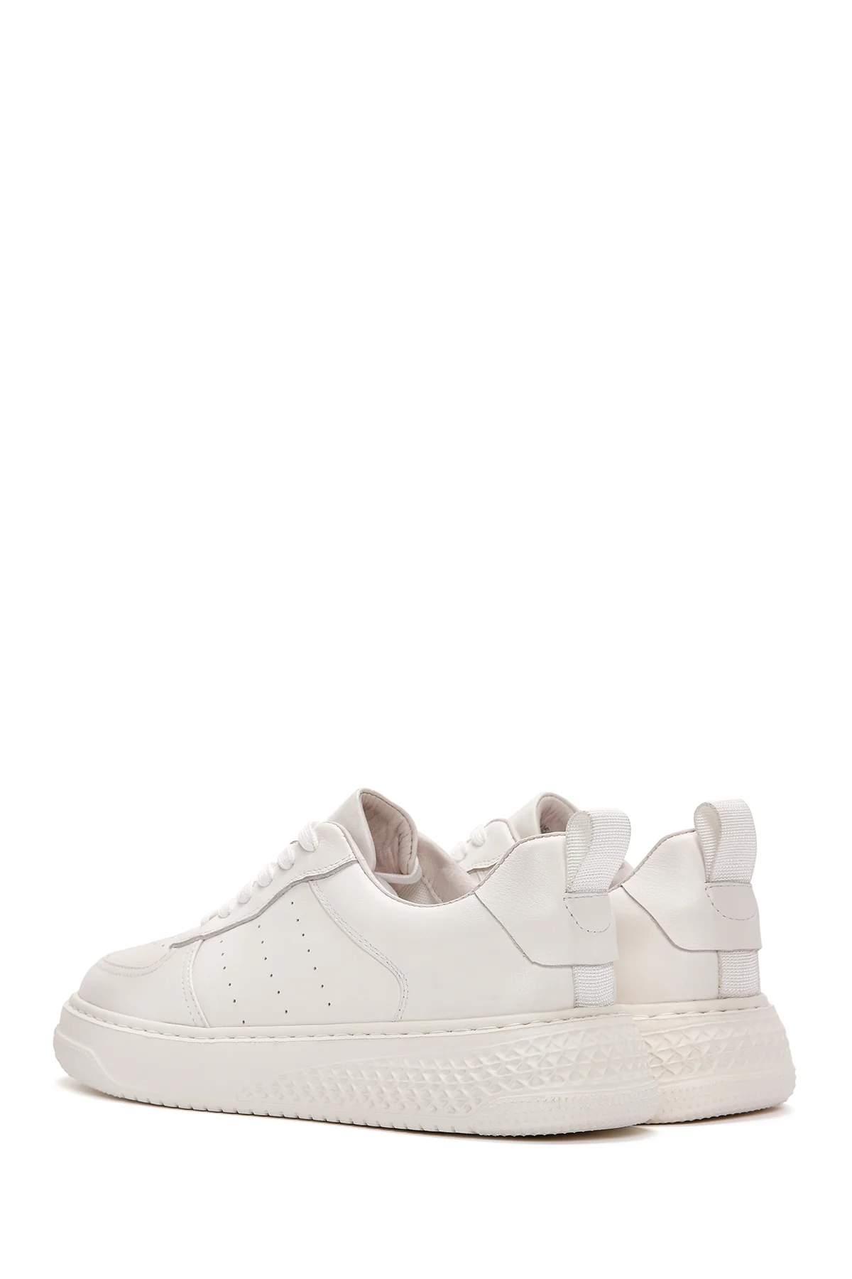 Erkek Beyaz Bağcıklı Kalın Tabanlı Deri Sneaker - Image 5