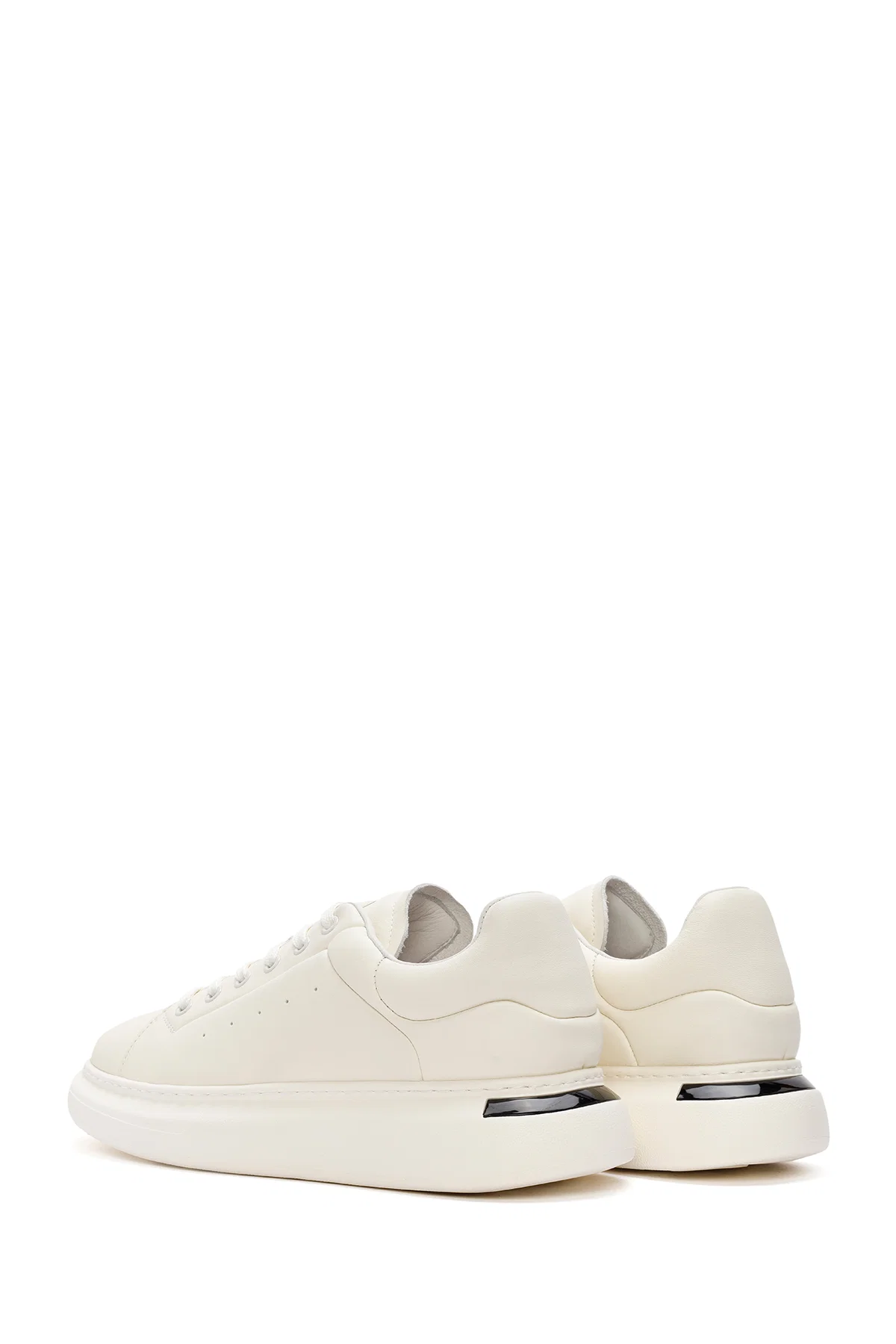 Erkek Beyaz Bağcıklı Kalın Tabanlı Deri Sneaker - Image 5