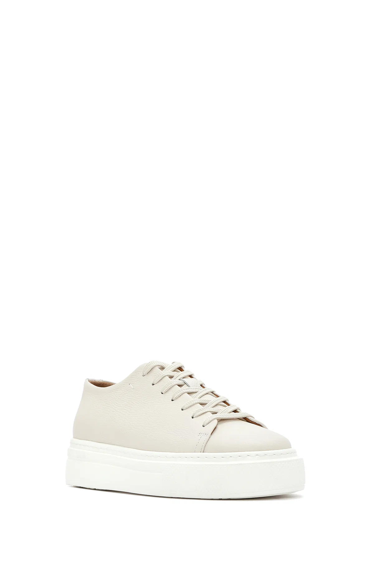 Erkek Beyaz Bağcıklı Kalın Tabanlı Deri Sneaker - Image 6