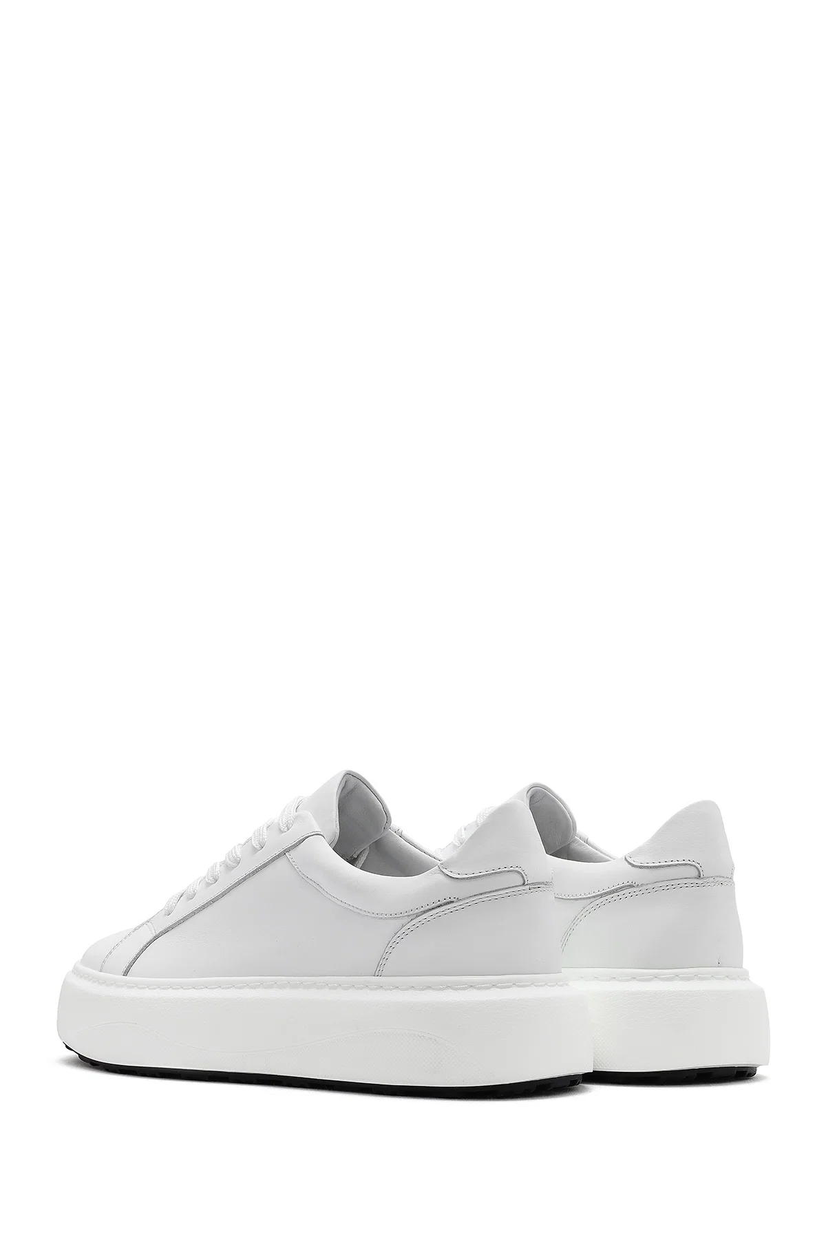 Erkek Beyaz Bağcıklı Kalın Tabanlı Deri Sneaker - Image 5