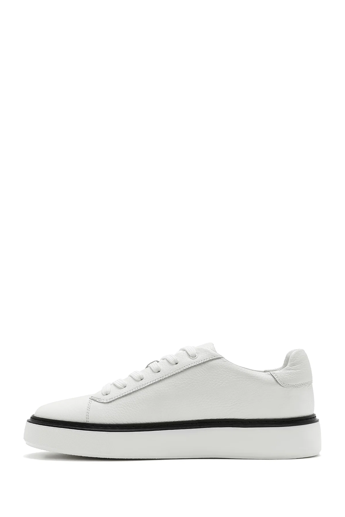 Erkek Beyaz Bağcıklı Kalın Tabanlı Deri Sneaker - Image 2