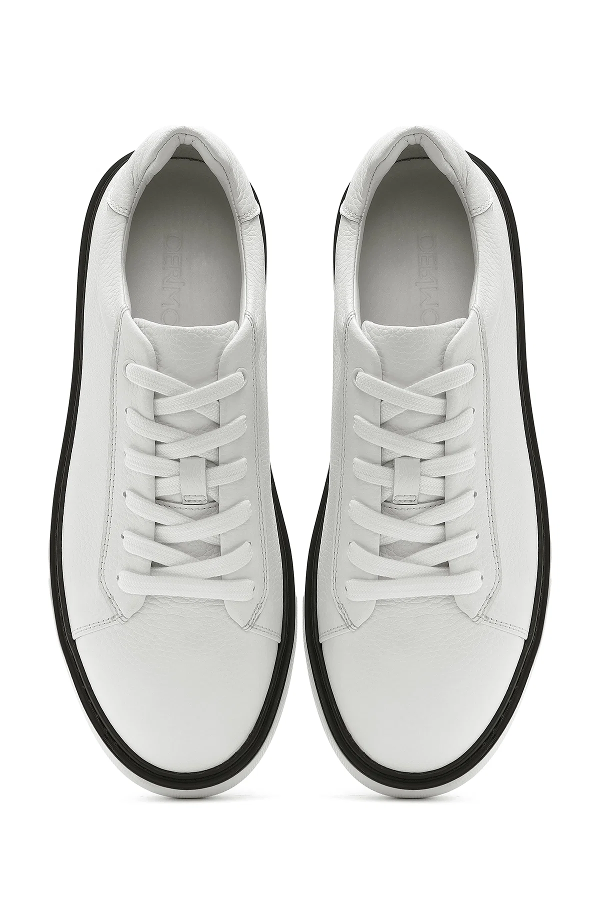 Erkek Beyaz Bağcıklı Kalın Tabanlı Deri Sneaker - Image 7