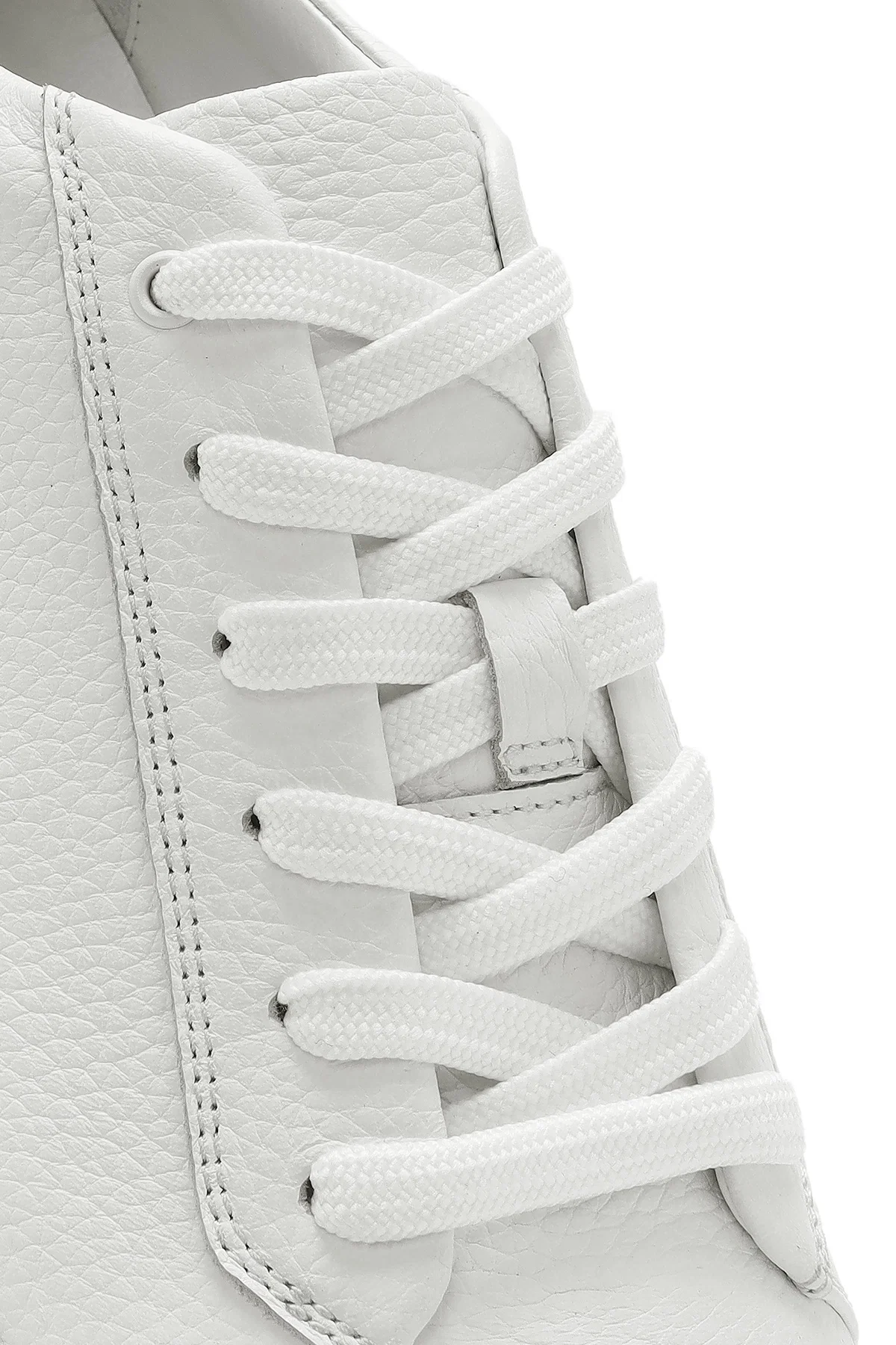 Erkek Beyaz Bağcıklı Kalın Tabanlı Deri Sneaker - Image 9