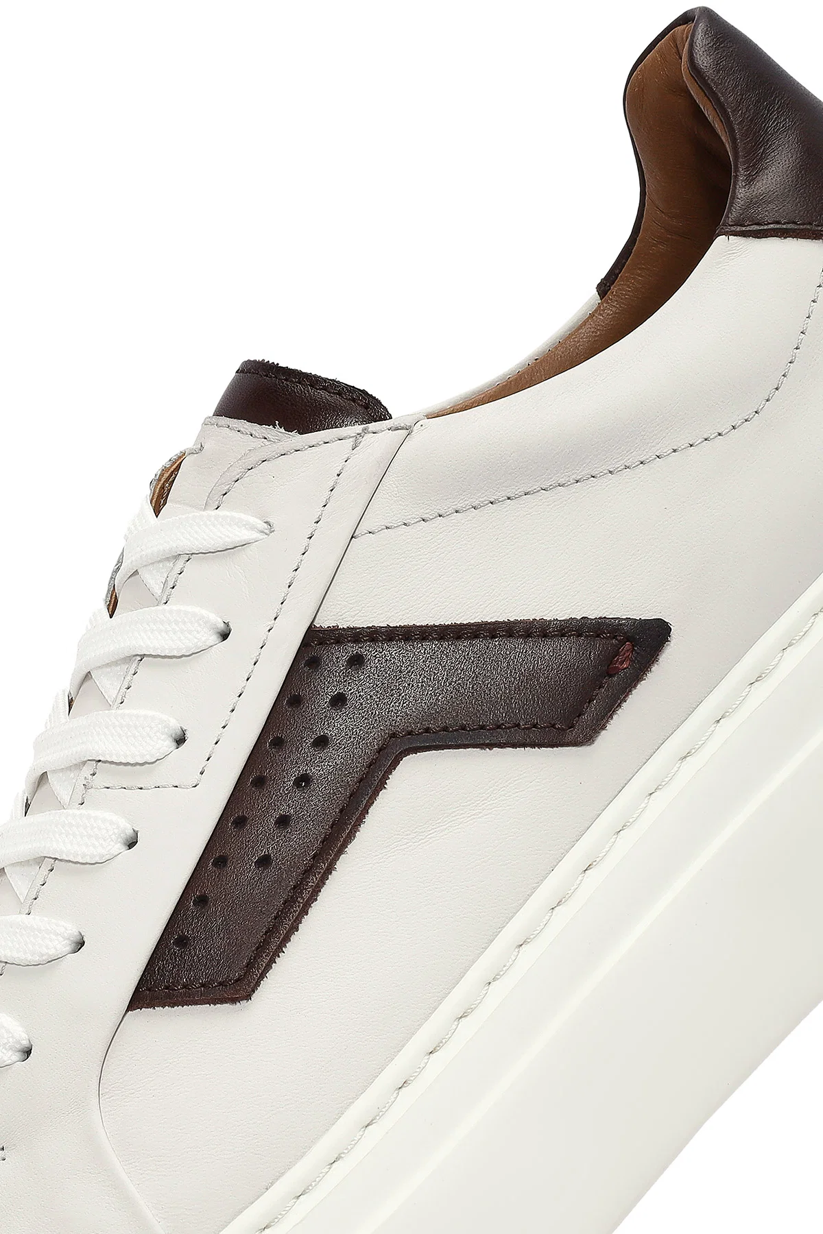 Erkek Beyaz Bağcıklı Kalın Tabanlı Deri Sneaker - Image 8