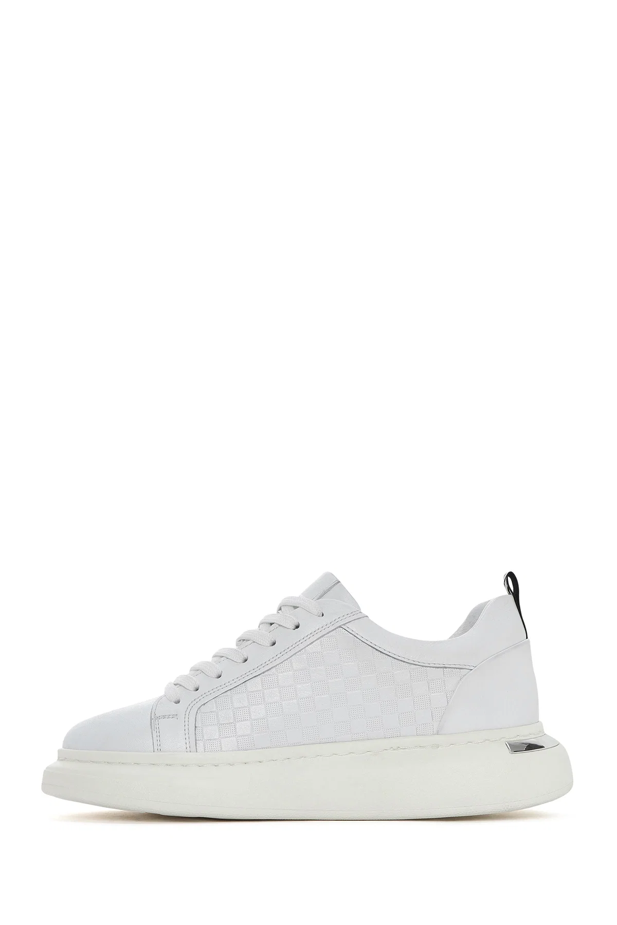 Erkek Beyaz Bağcıklı Kalın Tabanlı Deri Sneaker - Image 2
