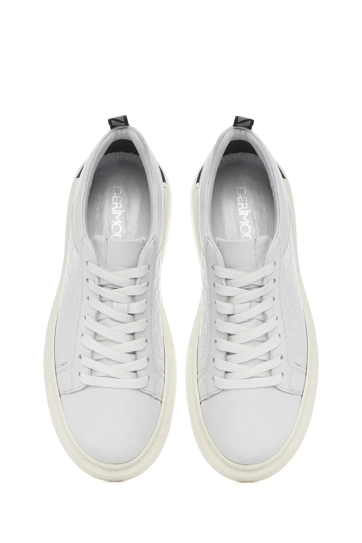 Erkek Beyaz Bağcıklı Kalın Tabanlı Deri Sneaker - Image 7