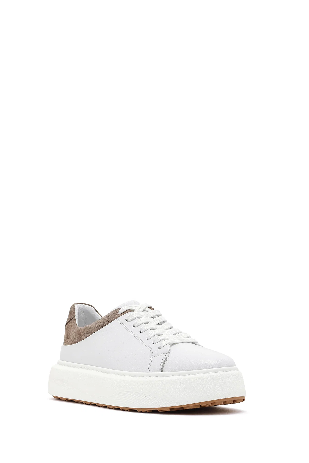 Erkek Beyaz Bağcıklı Kalın Tabanlı Deri Sneaker - Image 6