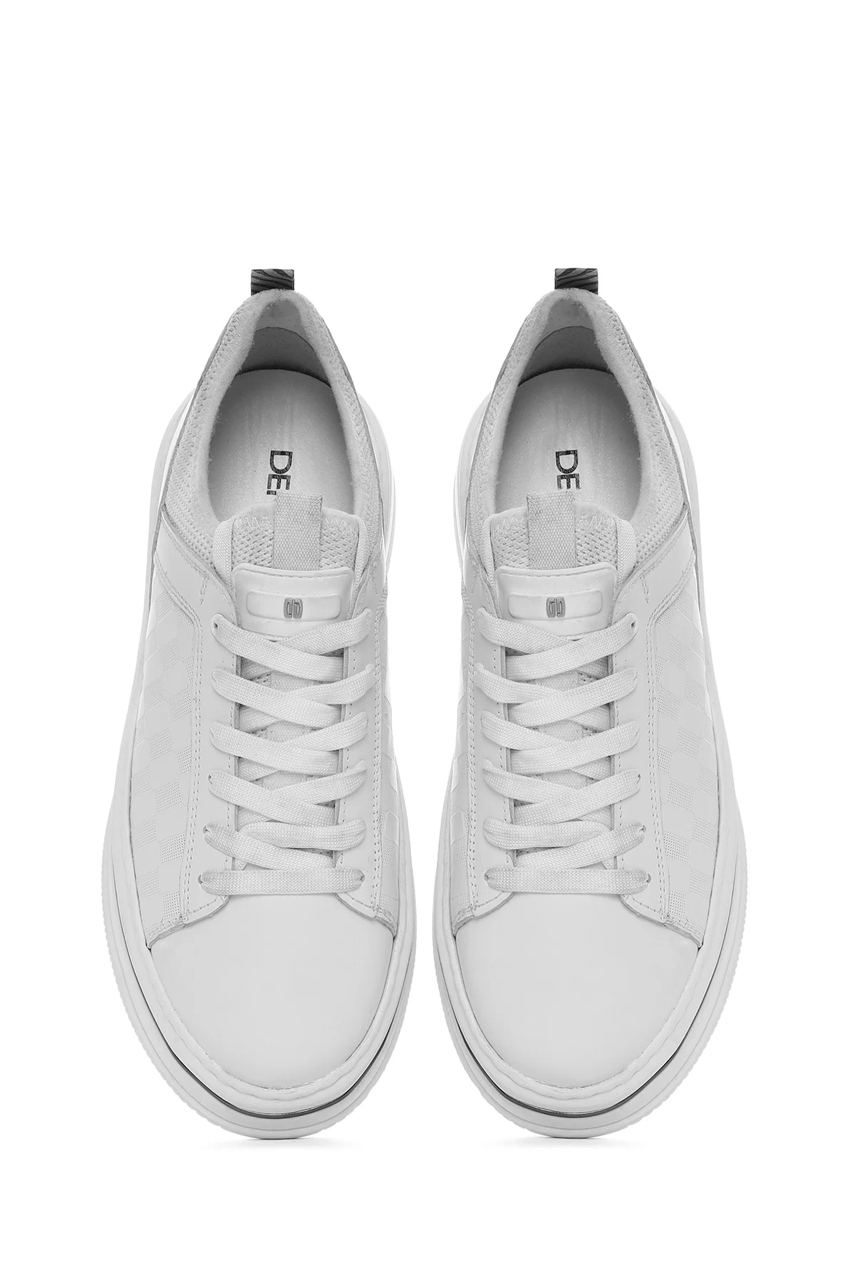 Erkek Beyaz Bağcıklı Kalın Tabanlı Deri Sneaker - Image 7