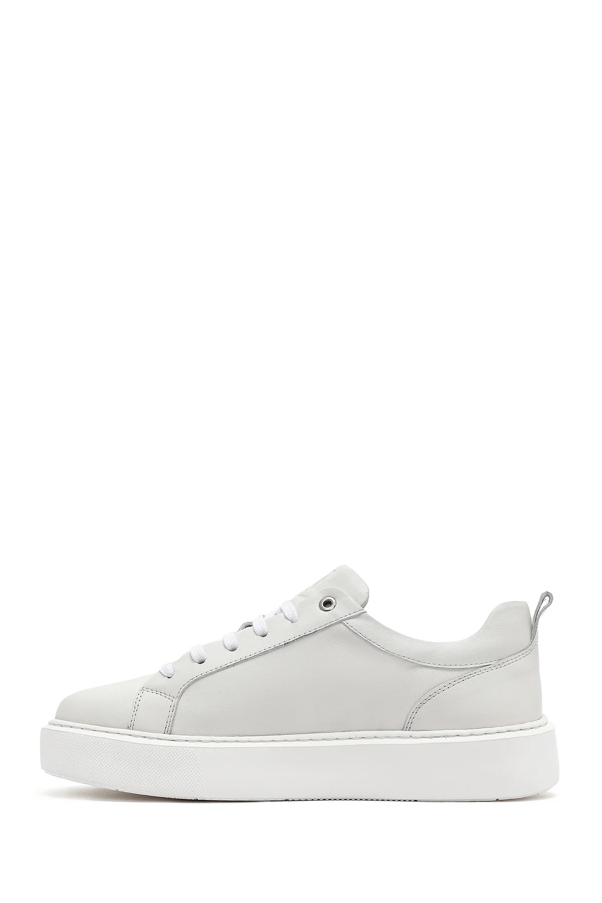 Erkek Beyaz Bağcıklı Kalın Tabanlı Deri Sneaker - Image 2