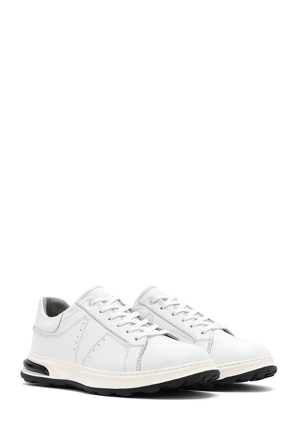 Erkek Beyaz Bağcıklı Kalın Tabanlı Deri Sneaker - Image 3