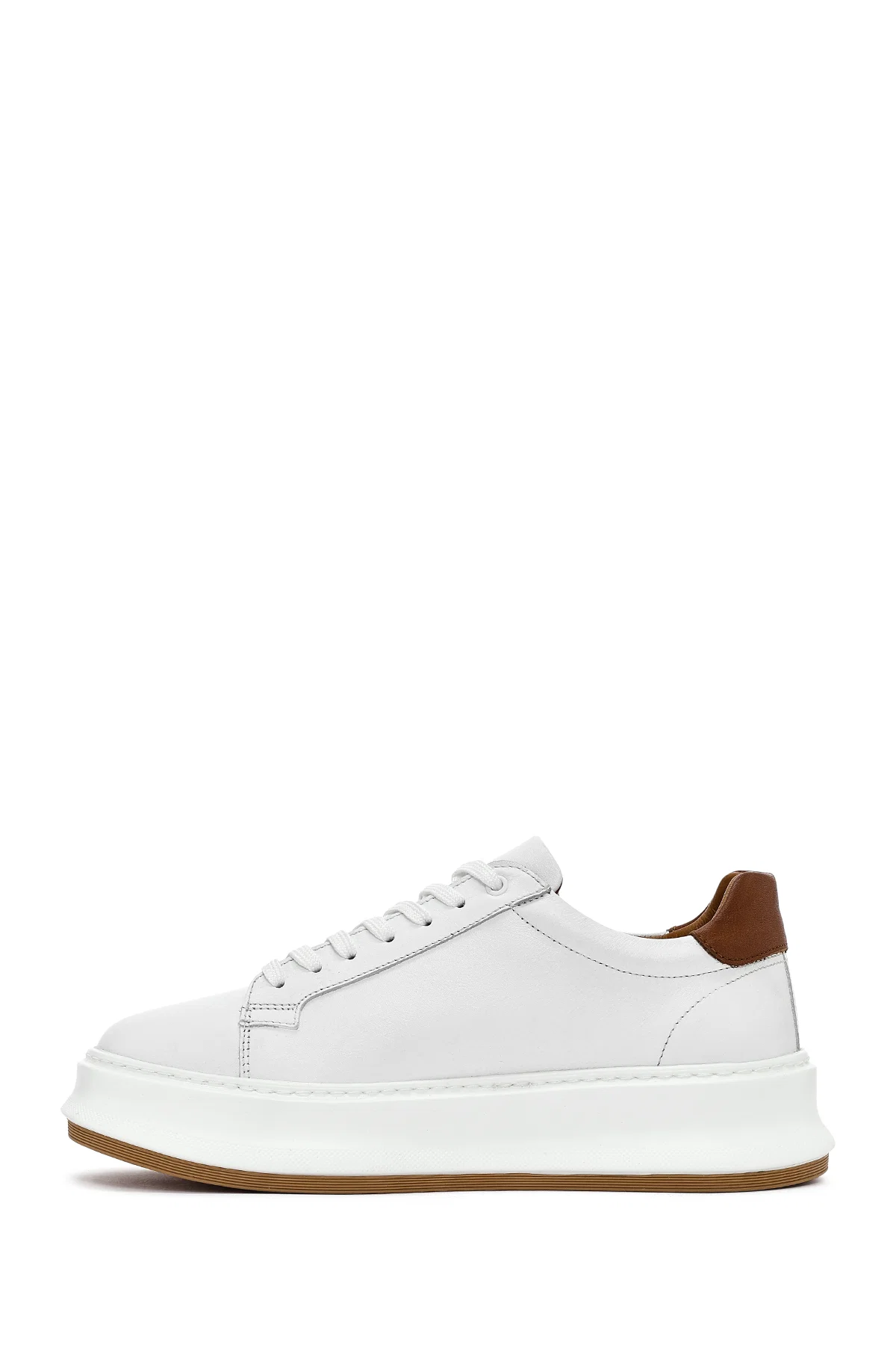 Erkek Beyaz Bağcıklı Kalın Tabanlı Deri Sneaker - Image 2