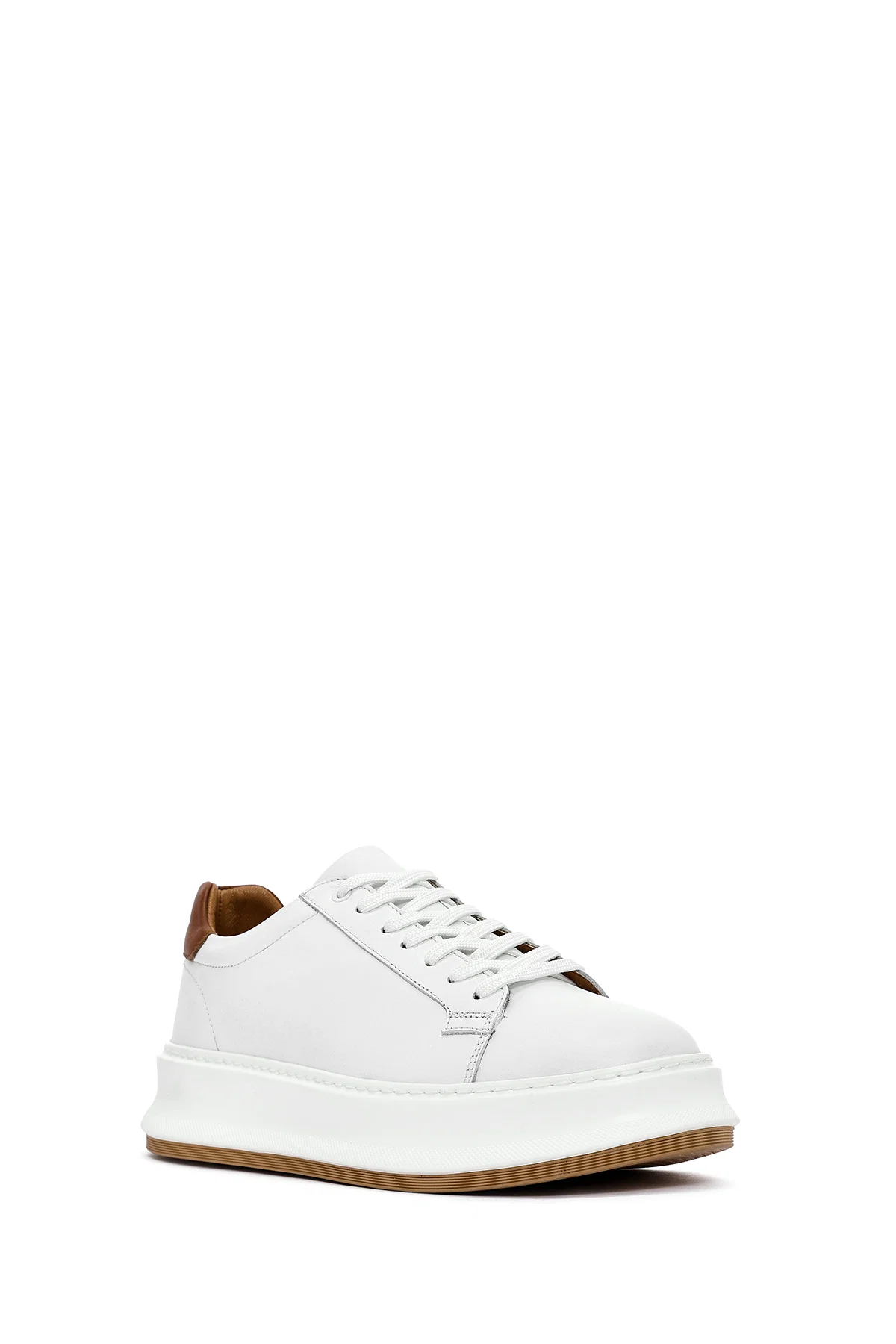 Erkek Beyaz Bağcıklı Kalın Tabanlı Deri Sneaker - Image 6