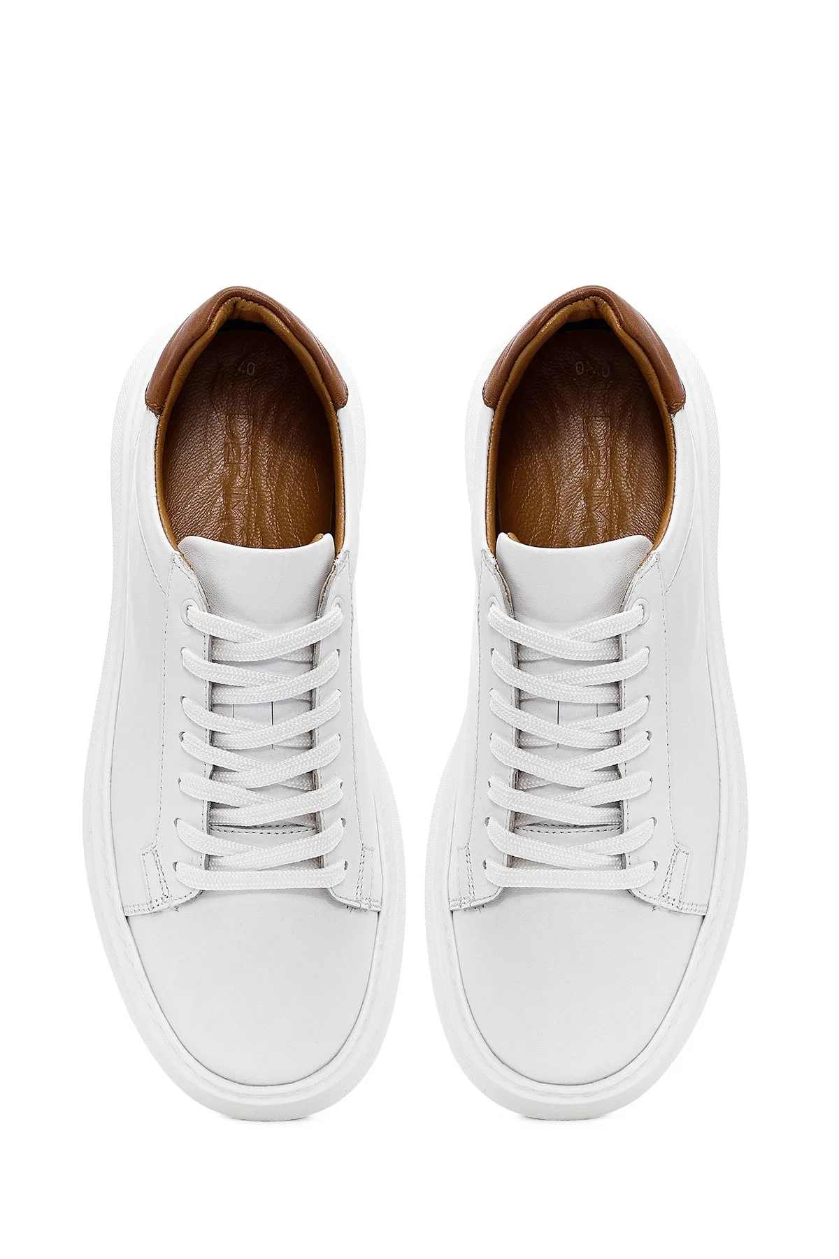 Erkek Beyaz Bağcıklı Kalın Tabanlı Deri Sneaker - Image 7
