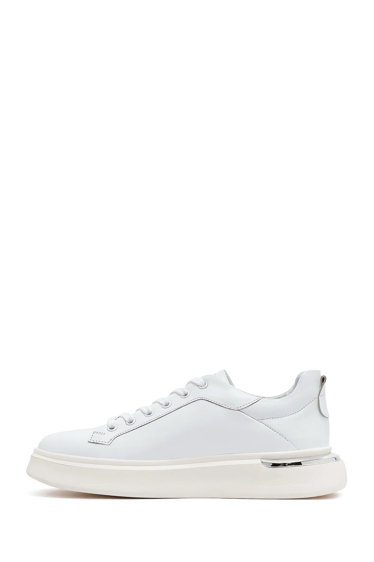 Erkek Beyaz Bağcıklı Kalın Tabanlı Deri Sneaker - Image 2