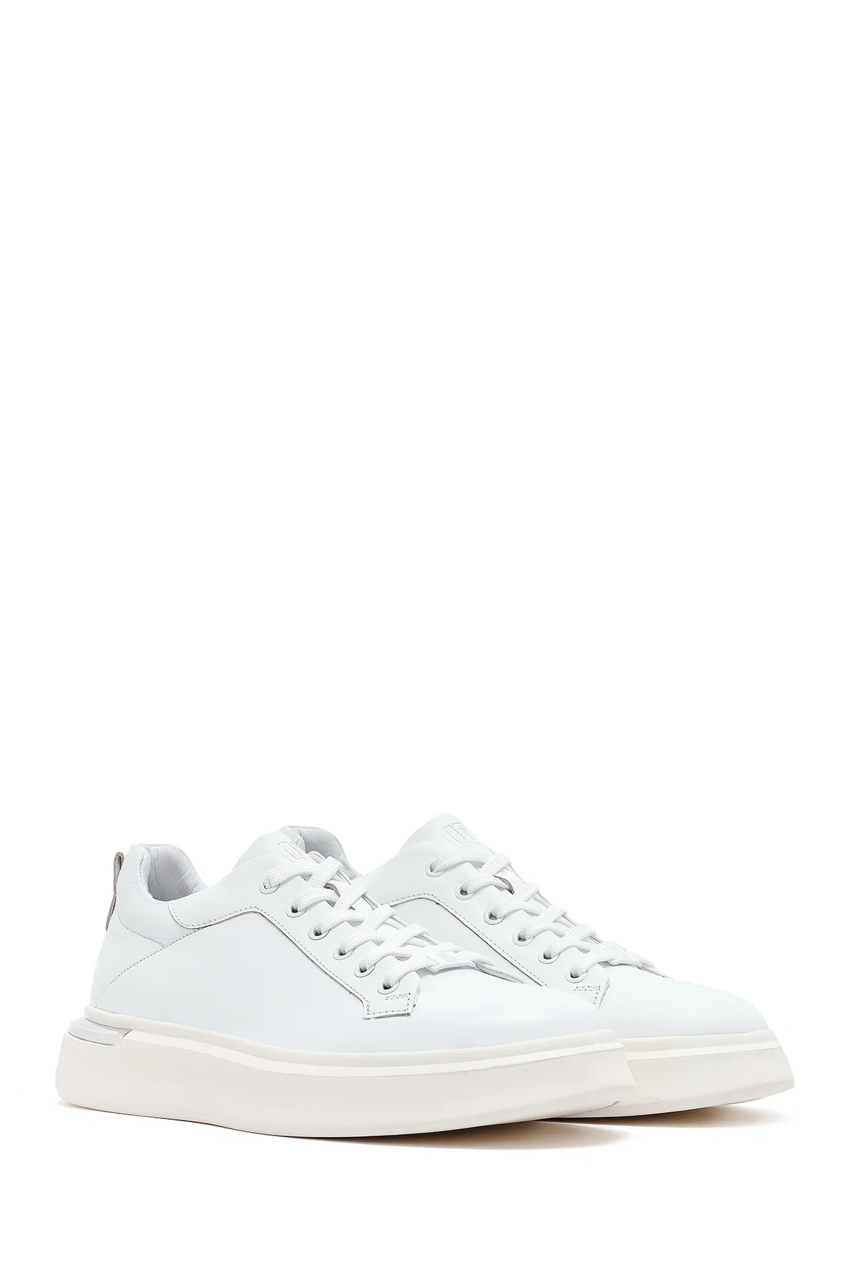 Erkek Beyaz Bağcıklı Kalın Tabanlı Deri Sneaker - Image 3
