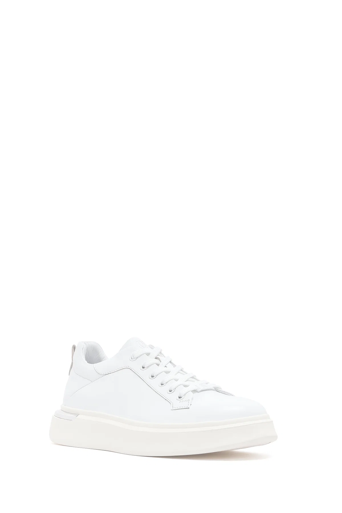 Erkek Beyaz Bağcıklı Kalın Tabanlı Deri Sneaker - Image 6