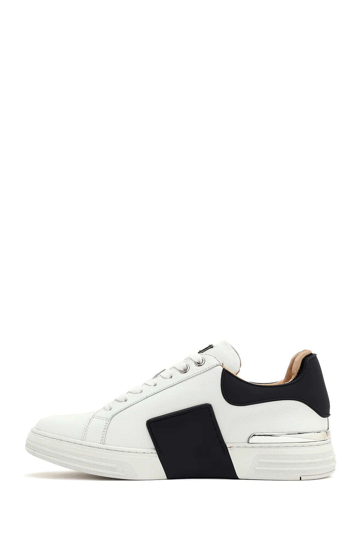 Erkek Beyaz Bağcıklı Kalın Tabanlı Deri Sneaker - Image 2
