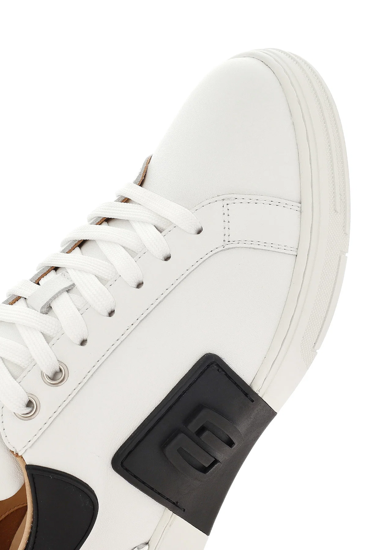 Erkek Beyaz Bağcıklı Kalın Tabanlı Deri Sneaker - Image 9