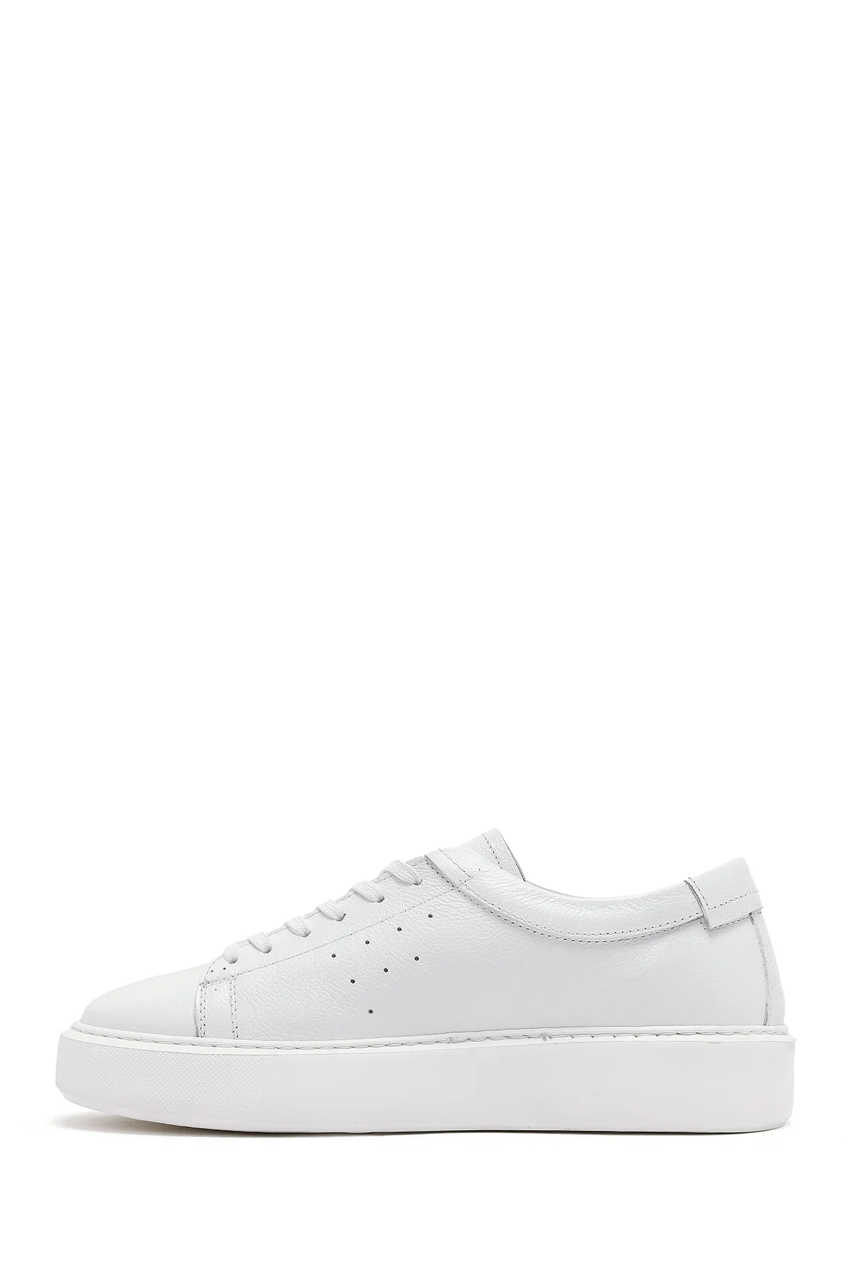 Erkek Beyaz Bağcıklı Kalın Tabanlı Deri Sneaker - Image 2