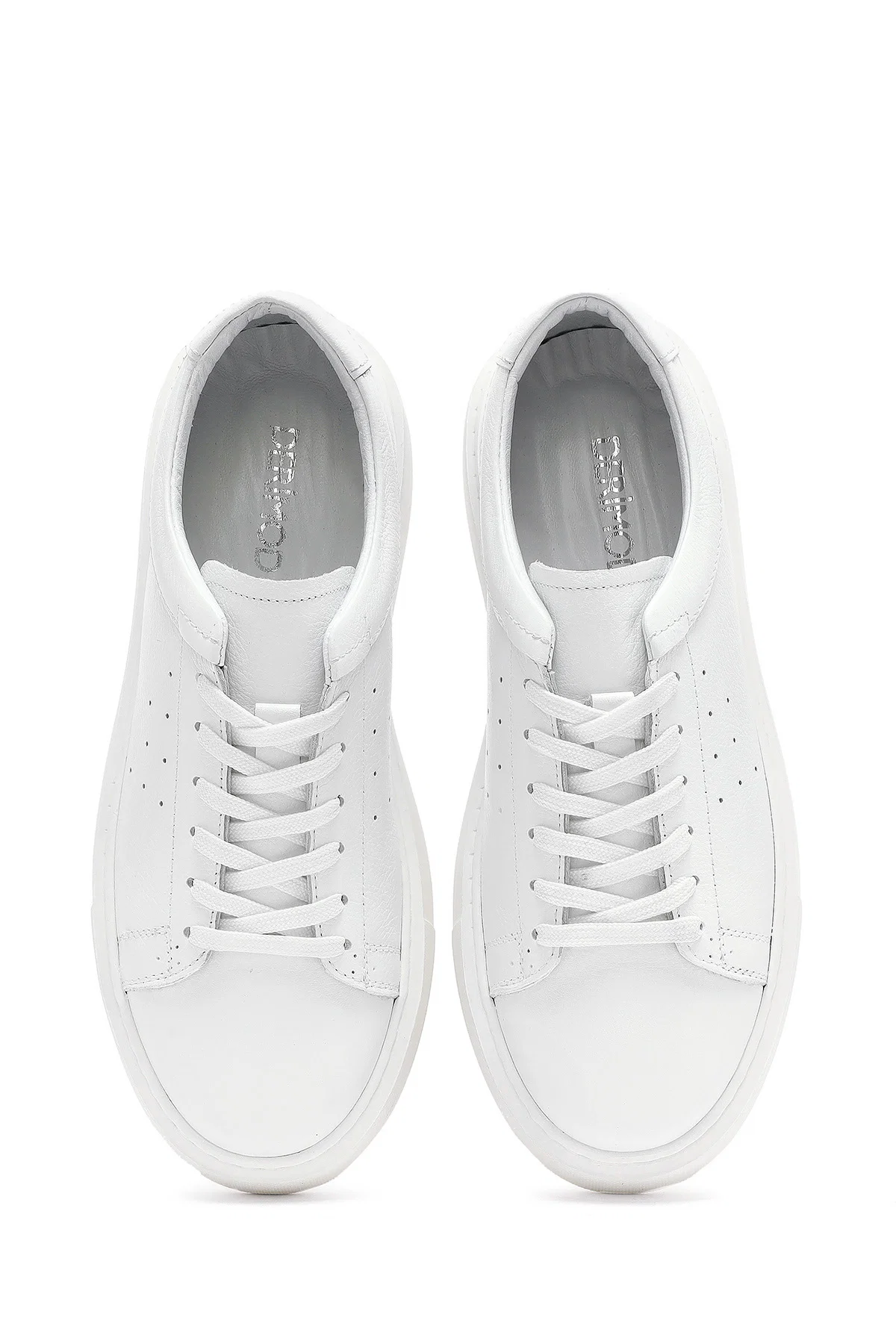 Erkek Beyaz Bağcıklı Kalın Tabanlı Deri Sneaker - Image 7