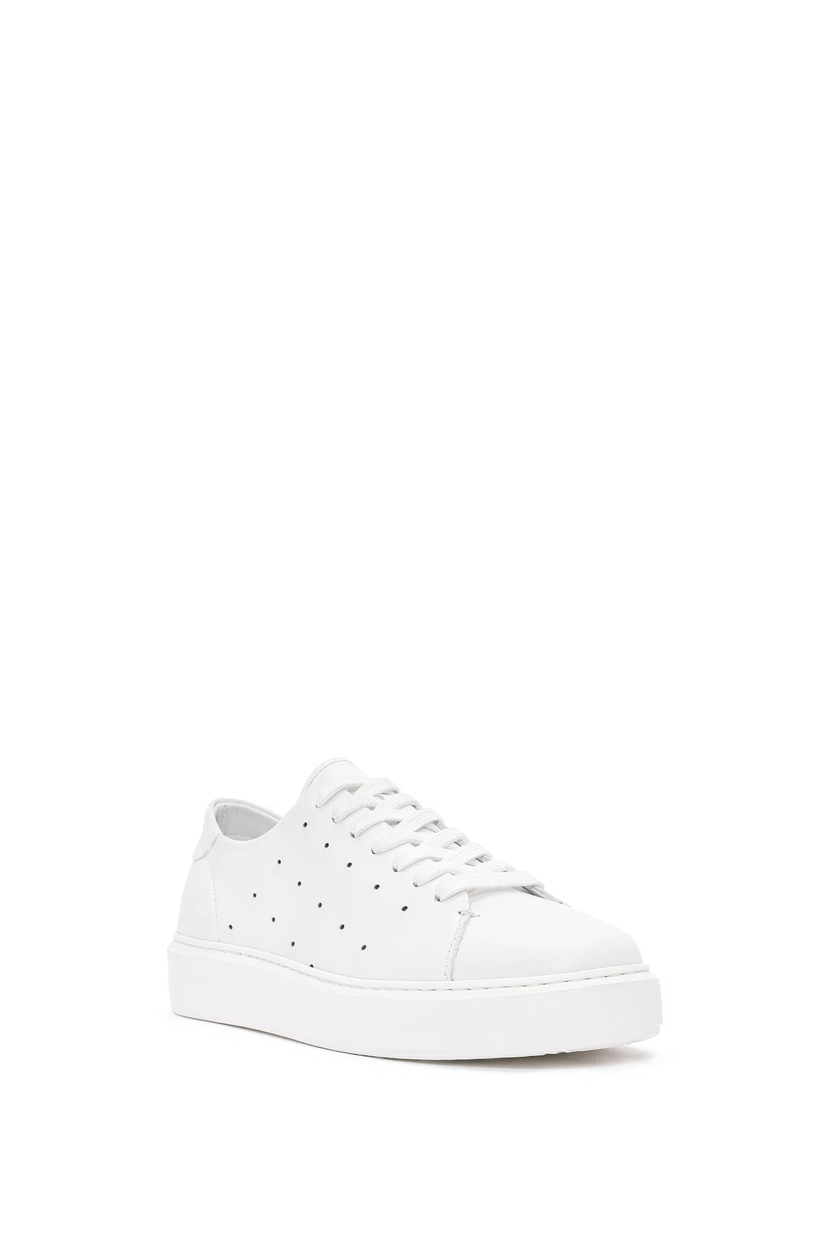 Erkek Beyaz Bağcıklı Kalın Tabanlı Deri Sneaker - Image 6