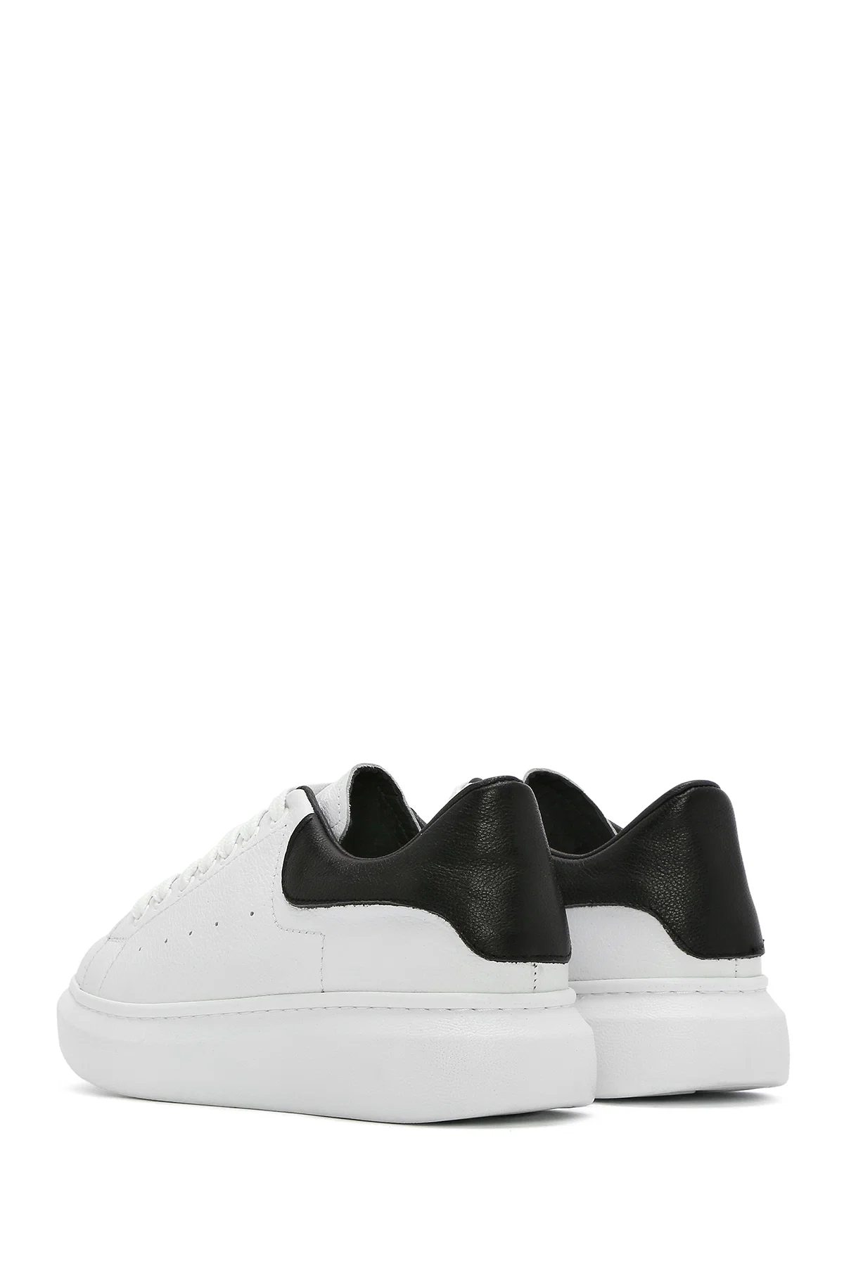 Erkek Beyaz Bağcıklı Kalın Tabanlı Deri Sneaker - Image 5