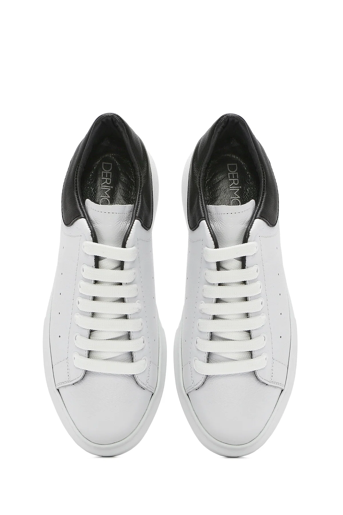 Erkek Beyaz Bağcıklı Kalın Tabanlı Deri Sneaker - Image 7